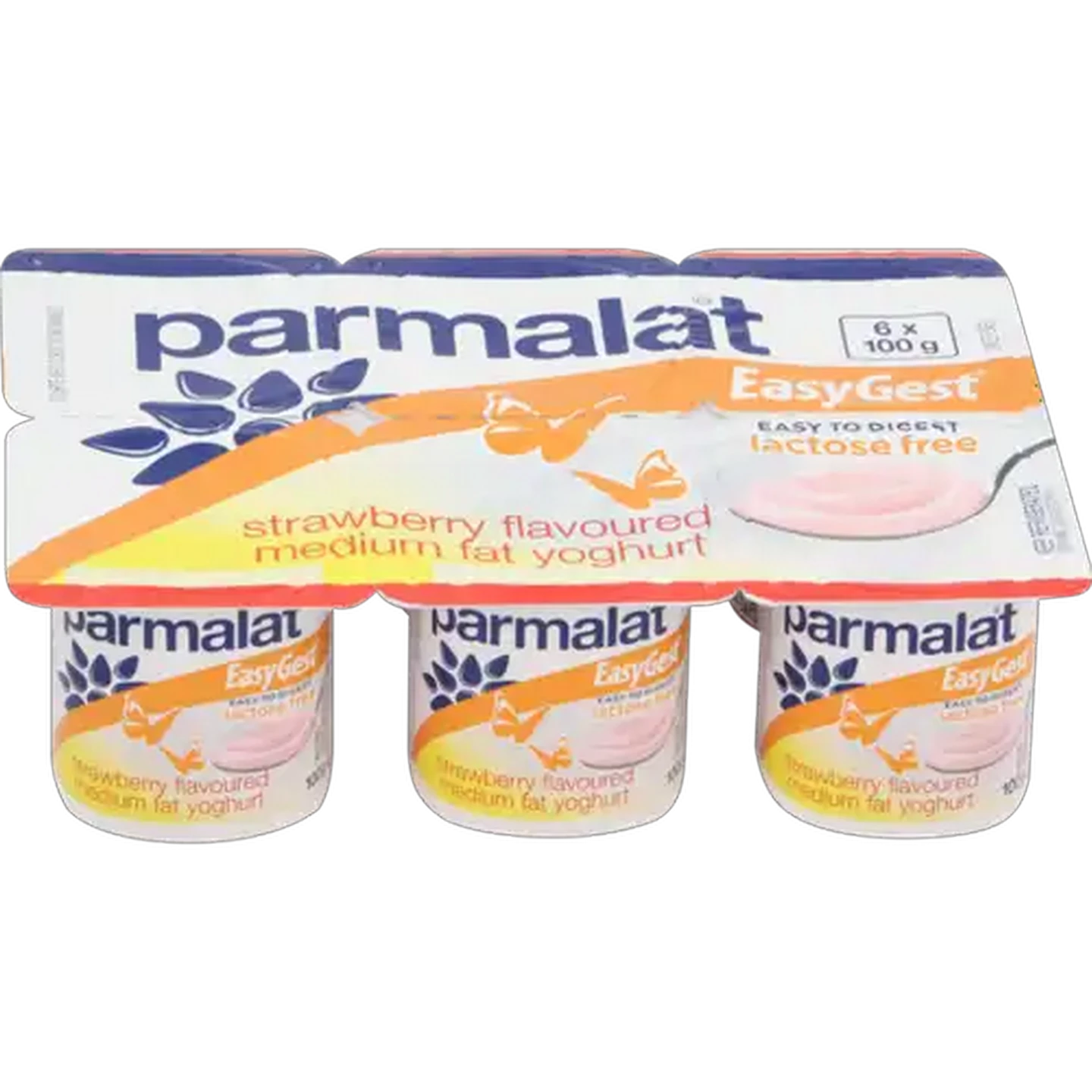 Image of Parmalat EasyGest Lactose Free Strawberry Flavoured Medium Fat Yoghurt 6 x 100g