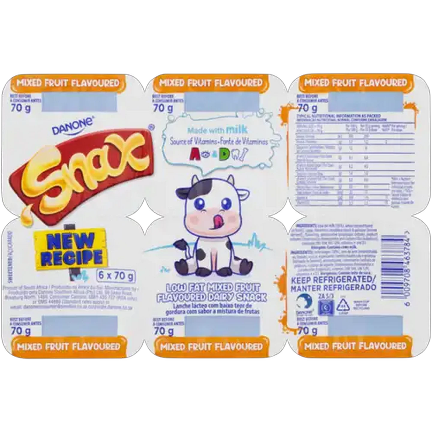 Image of Danone Snax Mixed Fruit Flavoured Low Fat Dairy Snack 6 x 70g