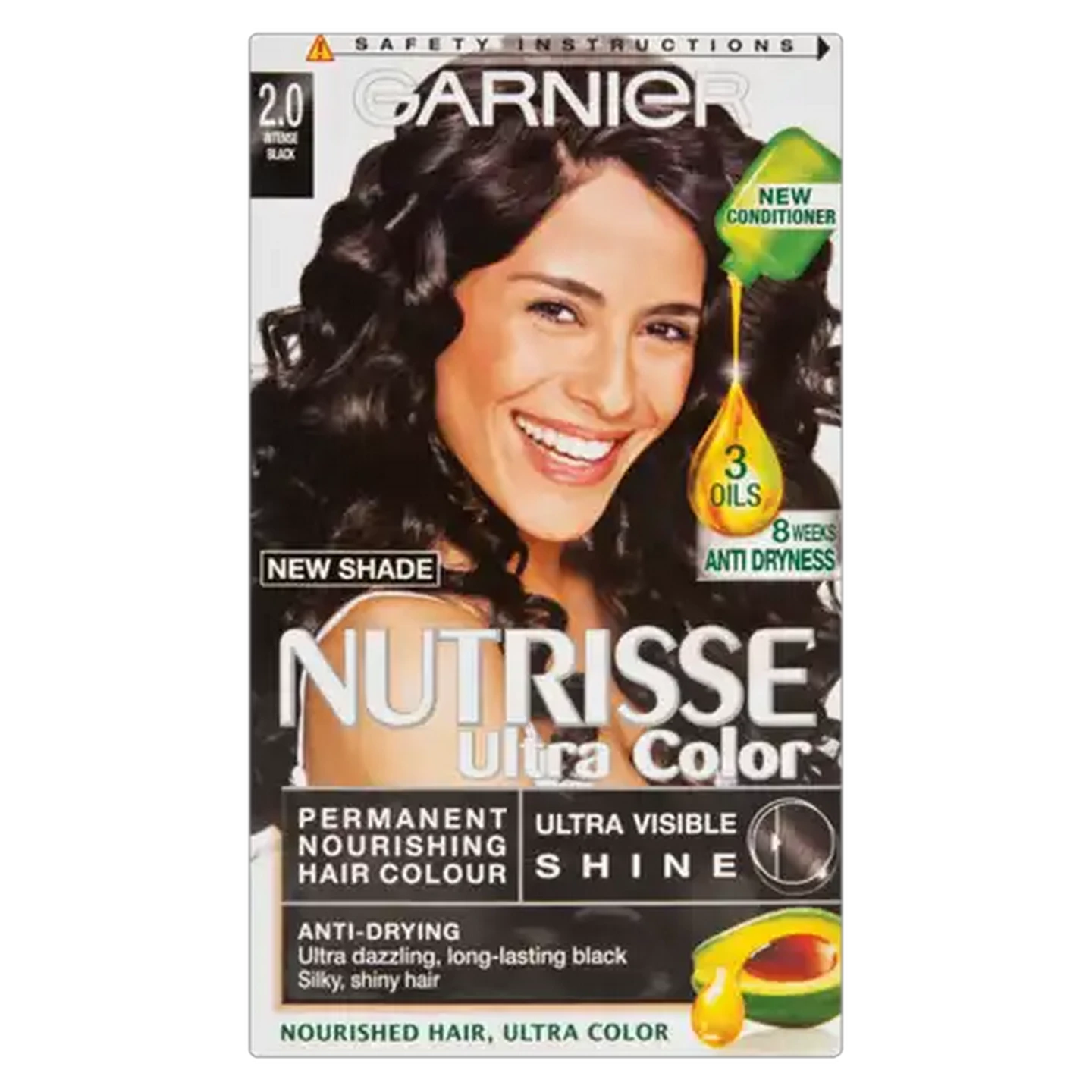 Image of Garnier Nutrisse Ultra Colour Permanent Hair Colourant 2.0 Intense Black