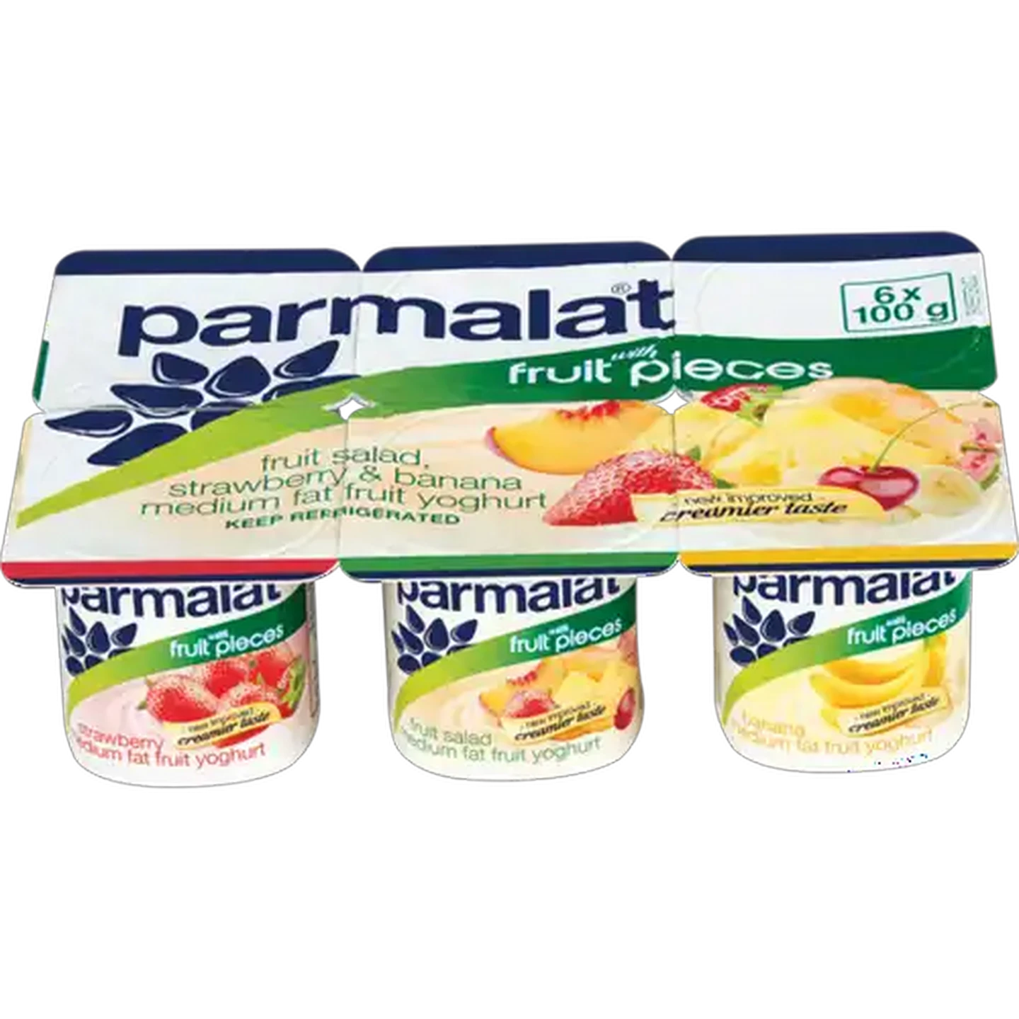 Image of Parmalat Medium Fat Strawberry/Fruit Salad/Banana Fruit Yoghurt 6 x 100g