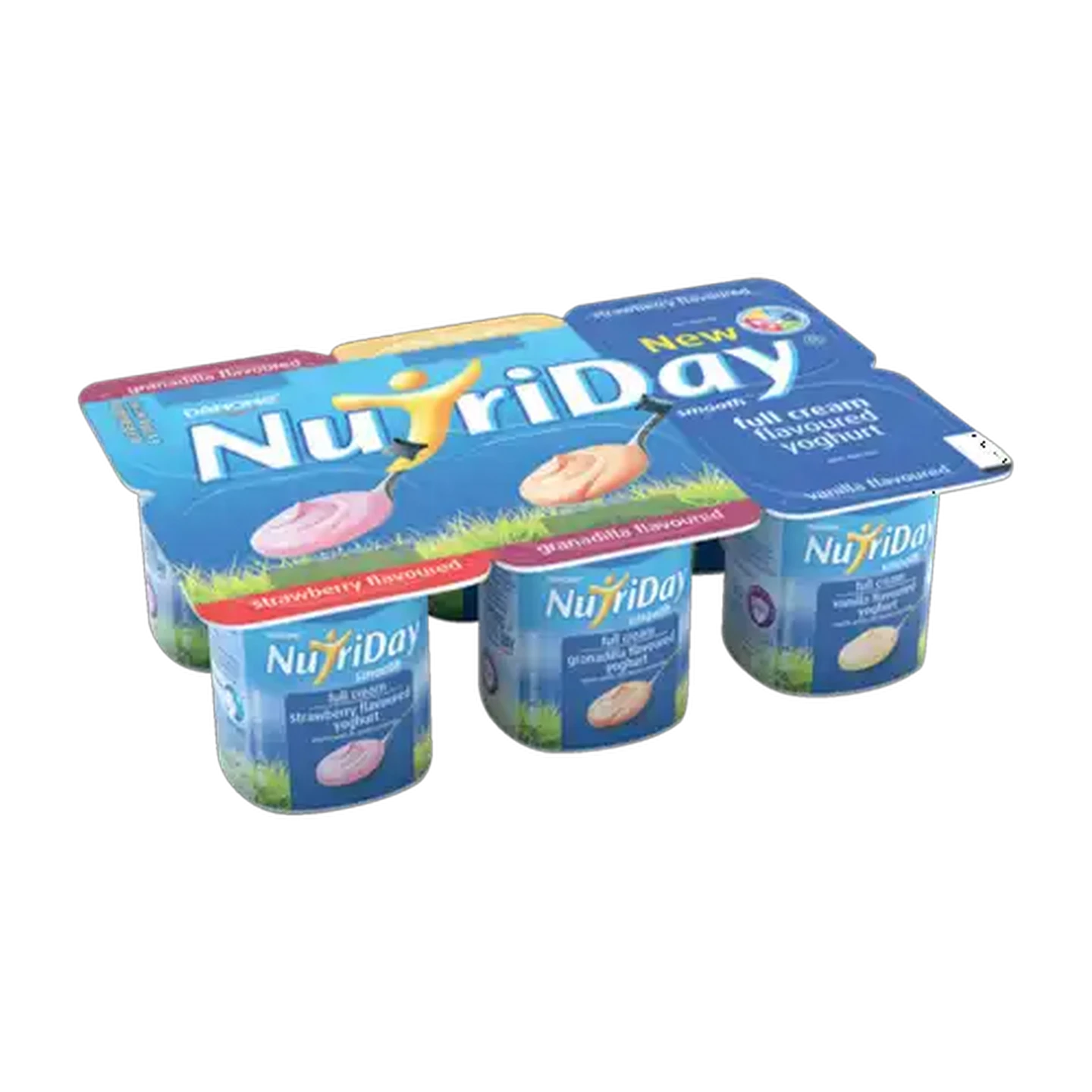 Image of Danone NutriDay Smooth Strawberry, Vanilla & Granadilla Flavoured Full Cream Yoghurt 6 x 100g