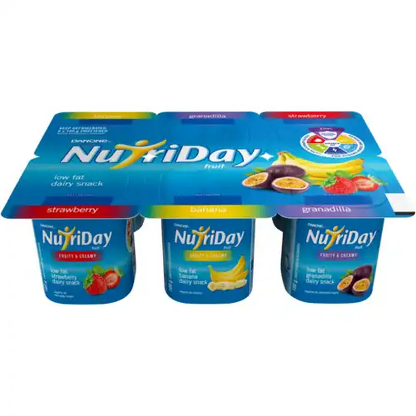 Image of Danone NutriDay Banana, Strawberry & Granadilla Full Cream Fruit Dairy Snack 6 x 100g