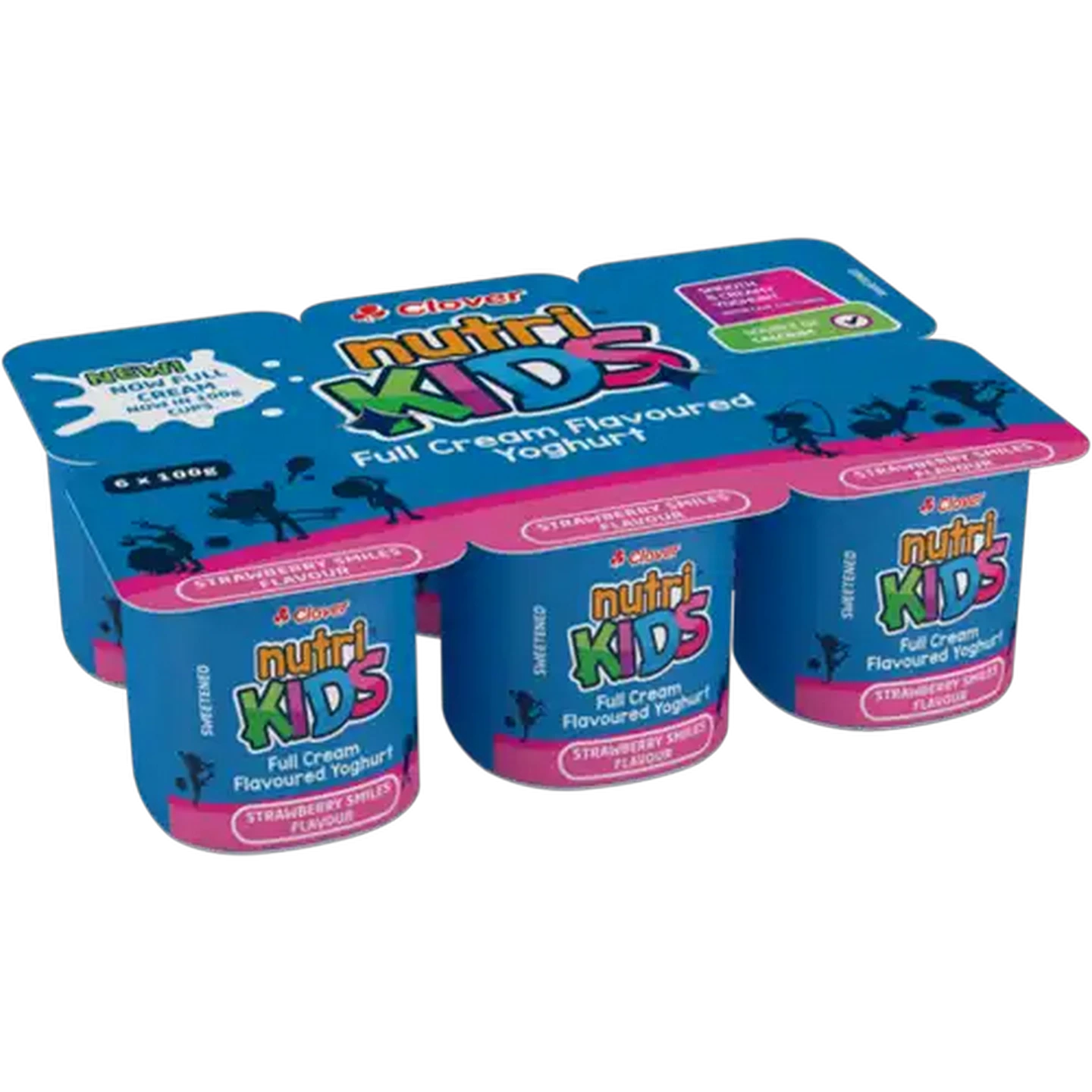 Image of Clover Nutri Kids Strawberry Smiles Flavour Full Cream Yoghurt 6 x 100g