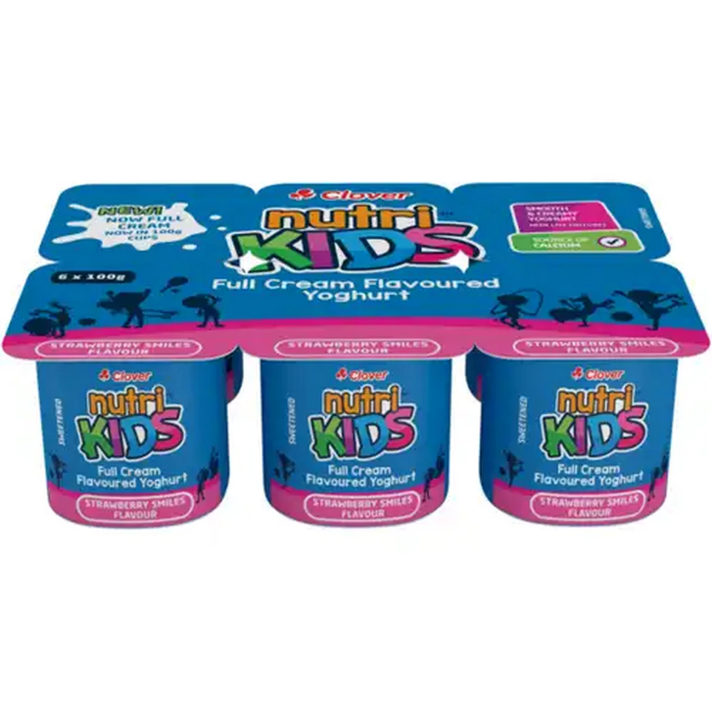 Image of Clover Nutri Kids Strawberry Smiles Flavour Full Cream Yoghurt 6 x 100g