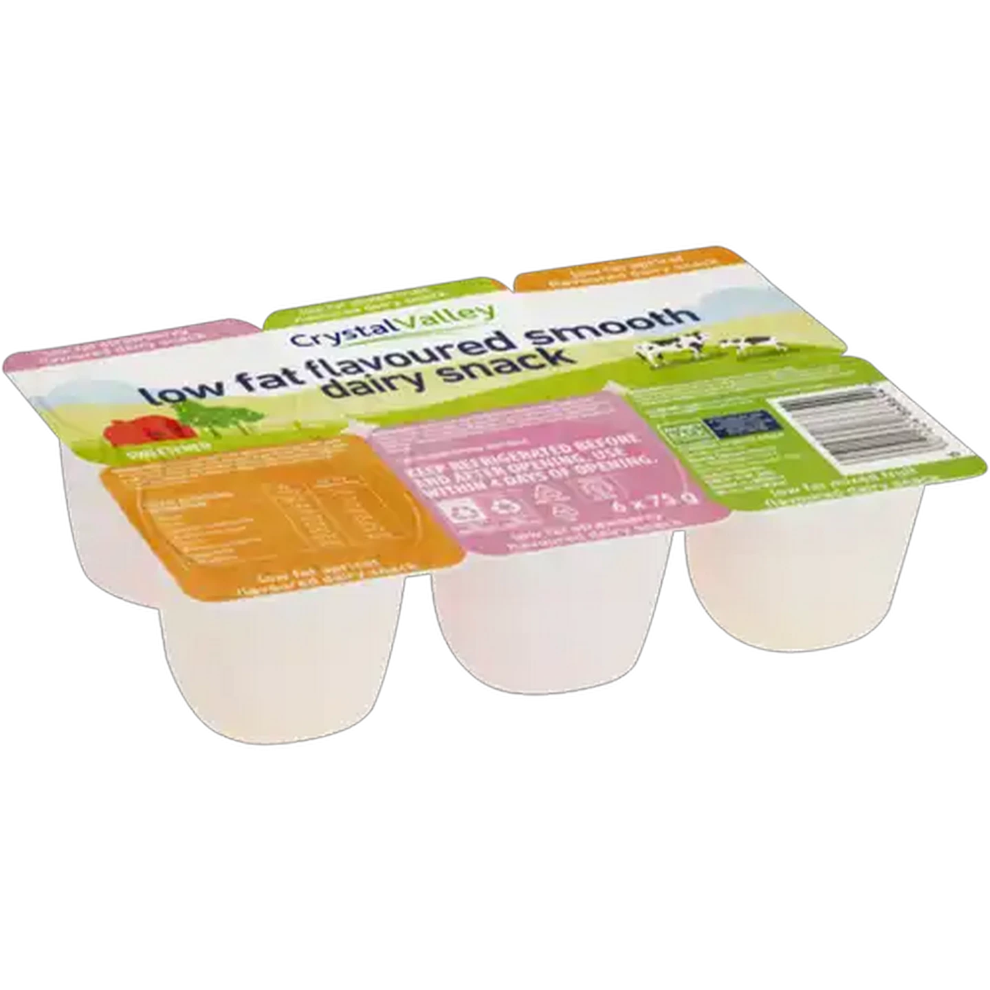 Image of Crystal Valley Assorted Smooth Low Fat Flavoured Dairy Snack 6 x 75g