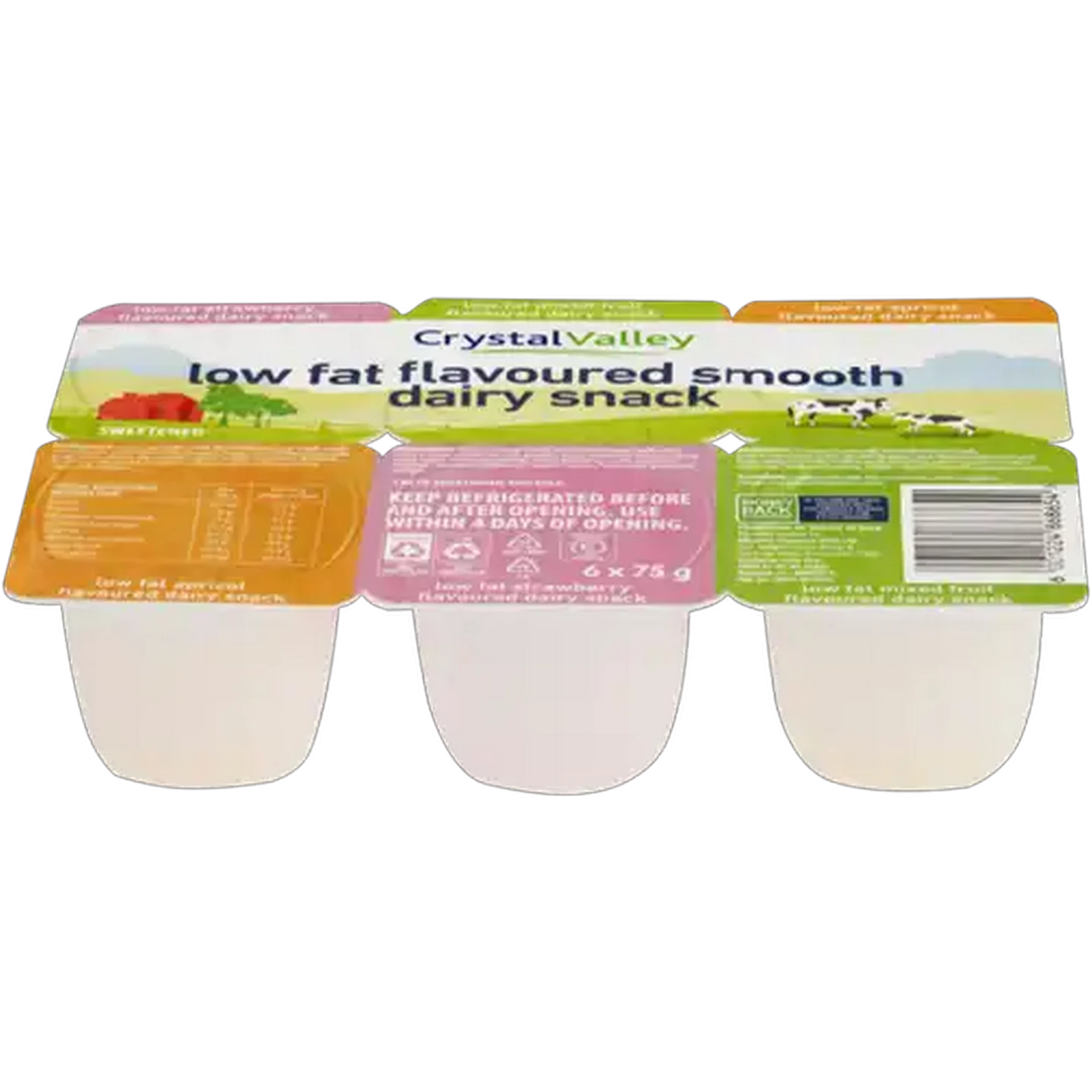 Image of Crystal Valley Assorted Smooth Low Fat Flavoured Dairy Snack 6 x 75g
