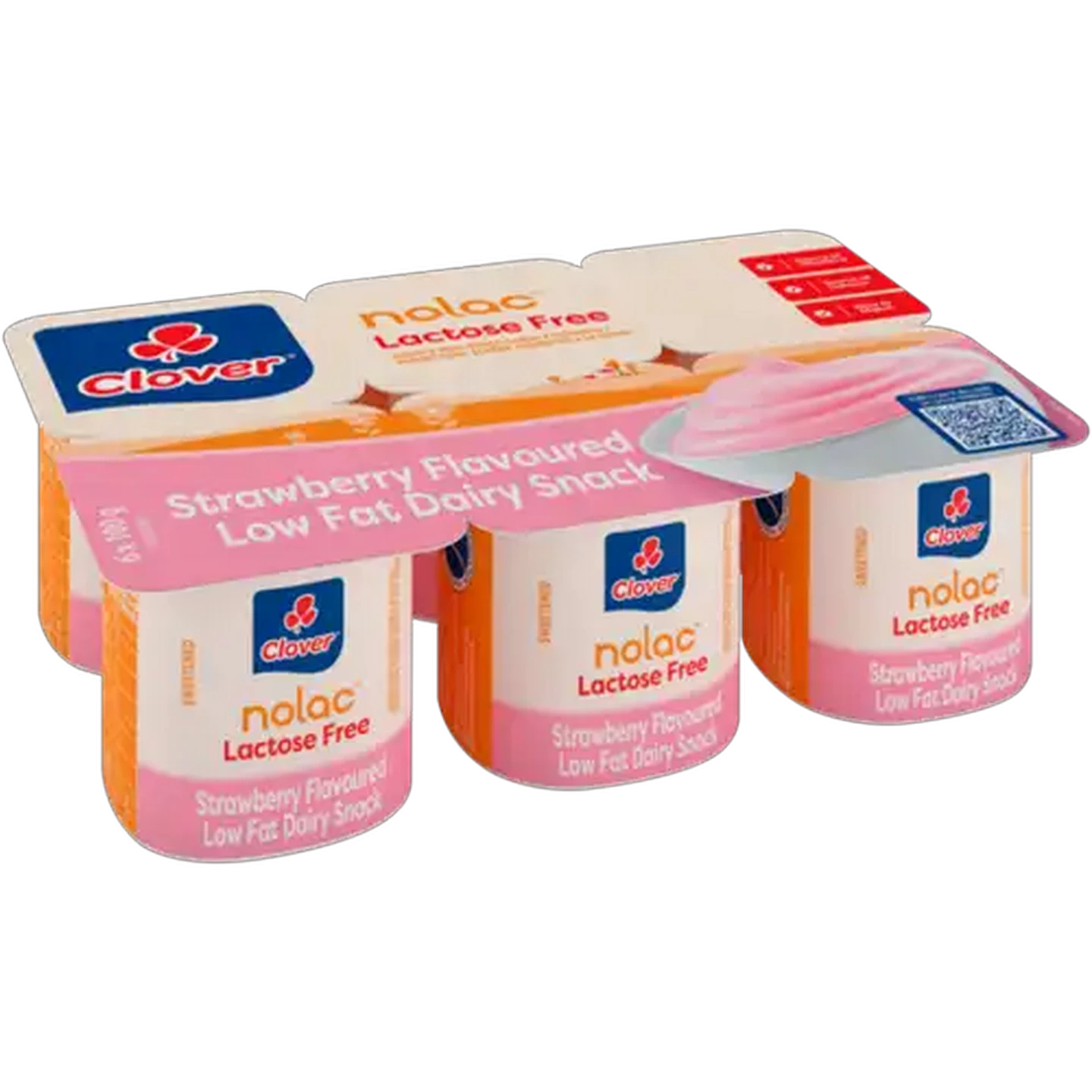 Image of Clover Nolac Strawberry Flavoured Lactose Free Low Fat Dairy Snack 6 x 100g
