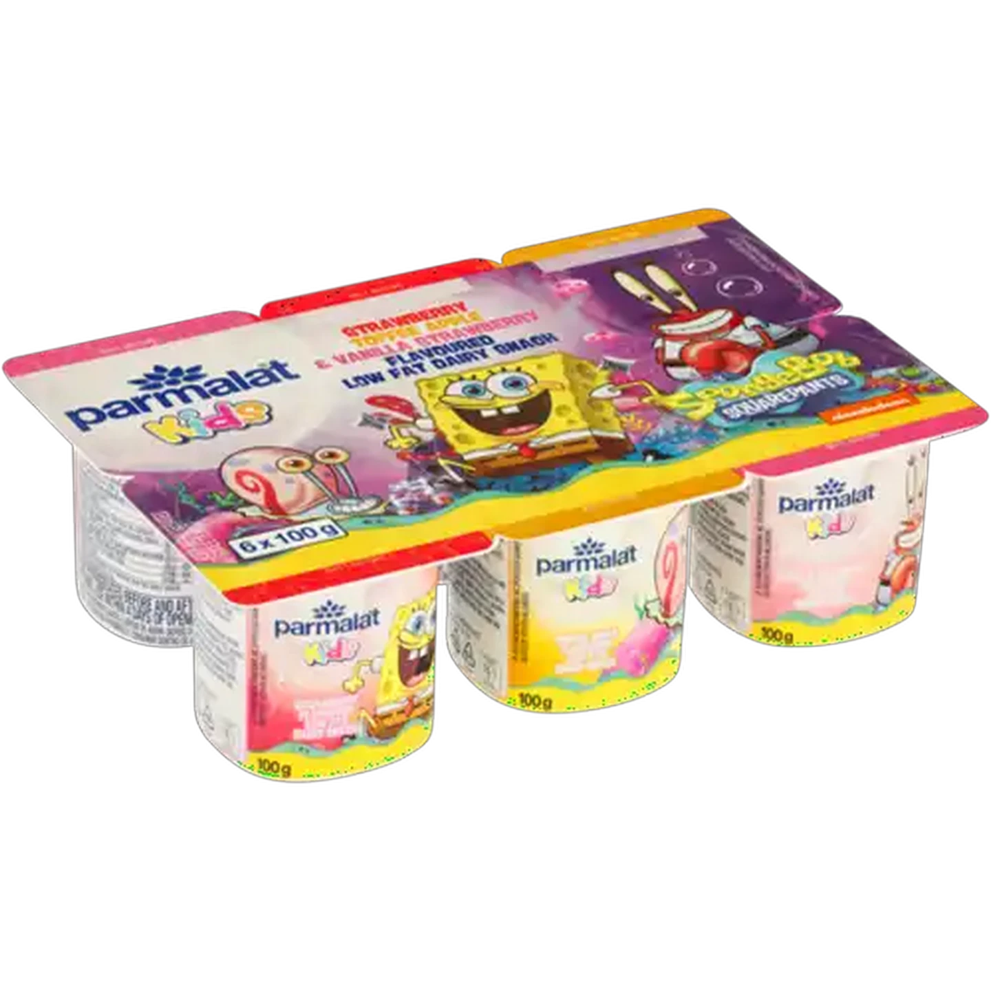 Image of Parmalat Kids Strawberry, Toffee Apple & Vanilla Strawberry Flavoured Low Fat Dairy Snack 6 x 100g
