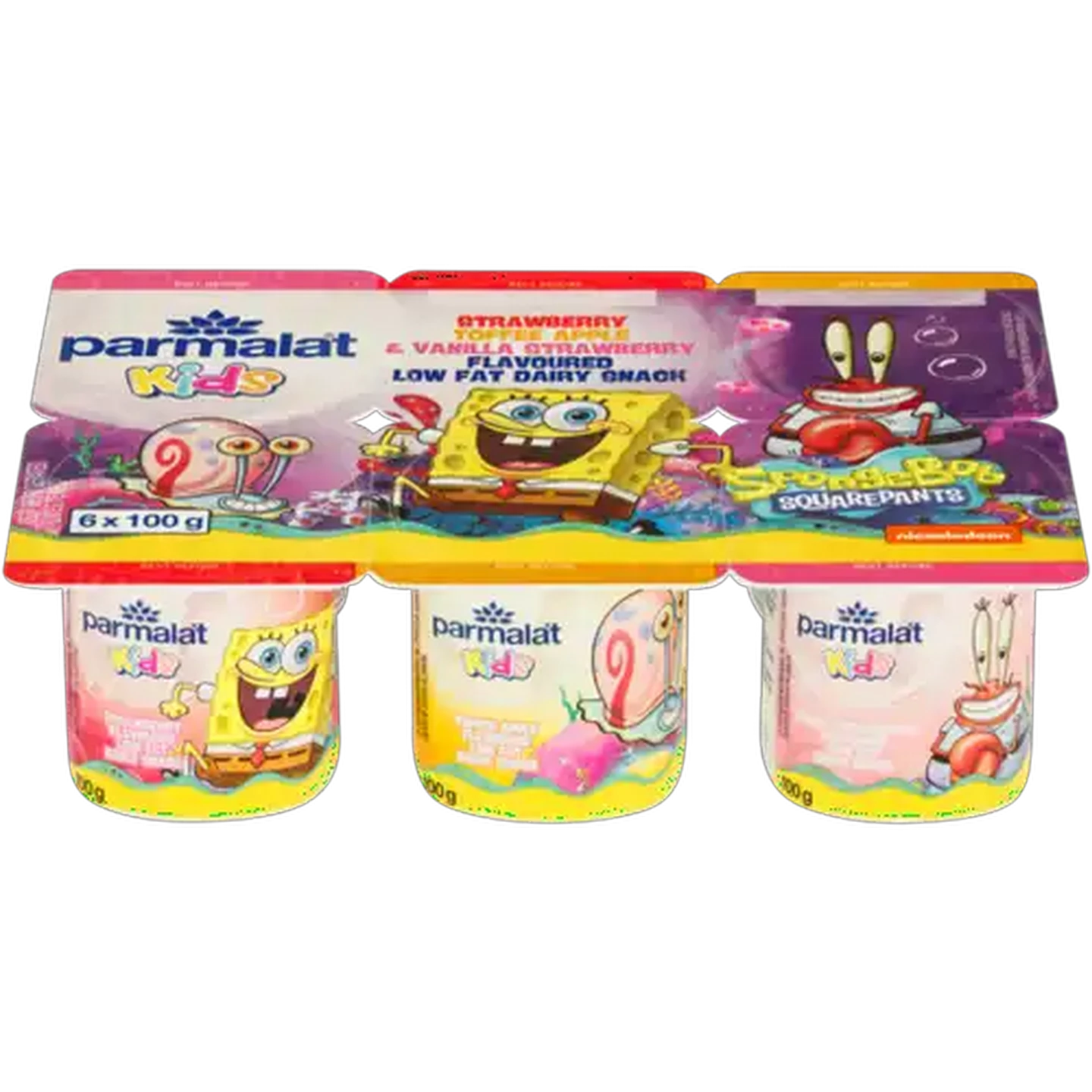 Image of Parmalat Kids Strawberry, Toffee Apple & Vanilla Strawberry Flavoured Low Fat Dairy Snack 6 x 100g