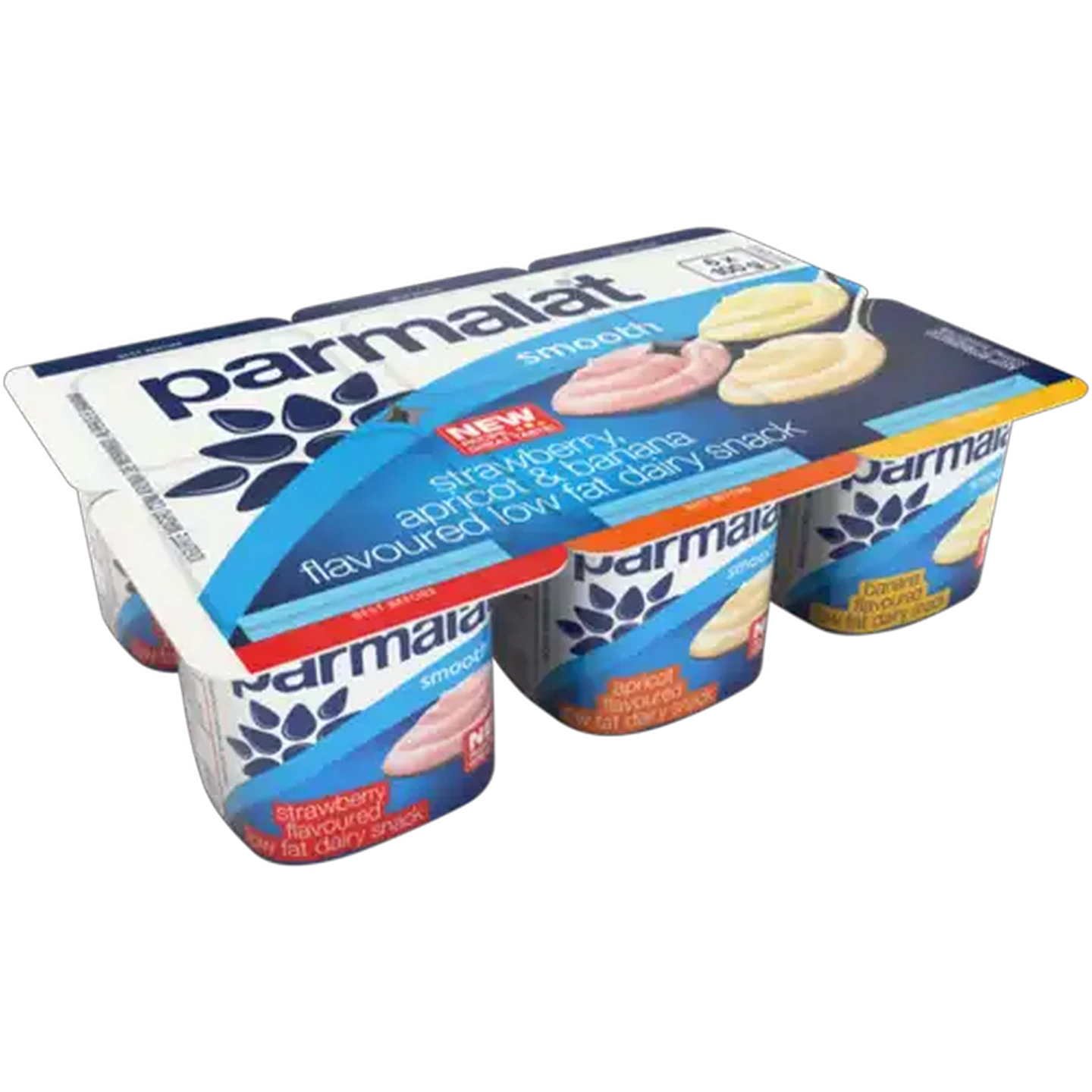 Image of Parmalat Strawberry, Apricot & Banana Flavoured Low Fat Smooth Dairy Snack 6 x 100g