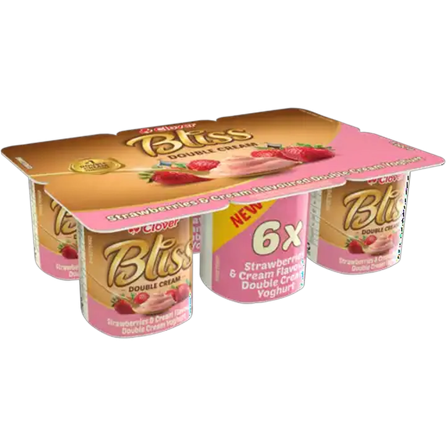 Image of Clover Bliss Strawberries & Cream Flavoured Double Cream Yoghurt 6 x 100g