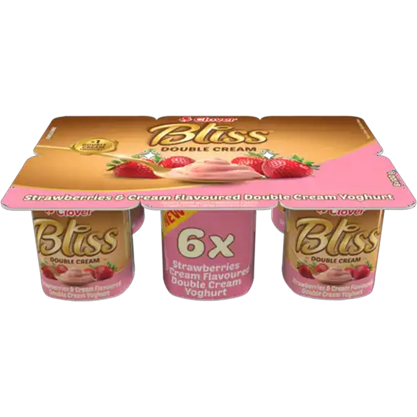 Image of Clover Bliss Strawberries & Cream Flavoured Double Cream Yoghurt 6 x 100g