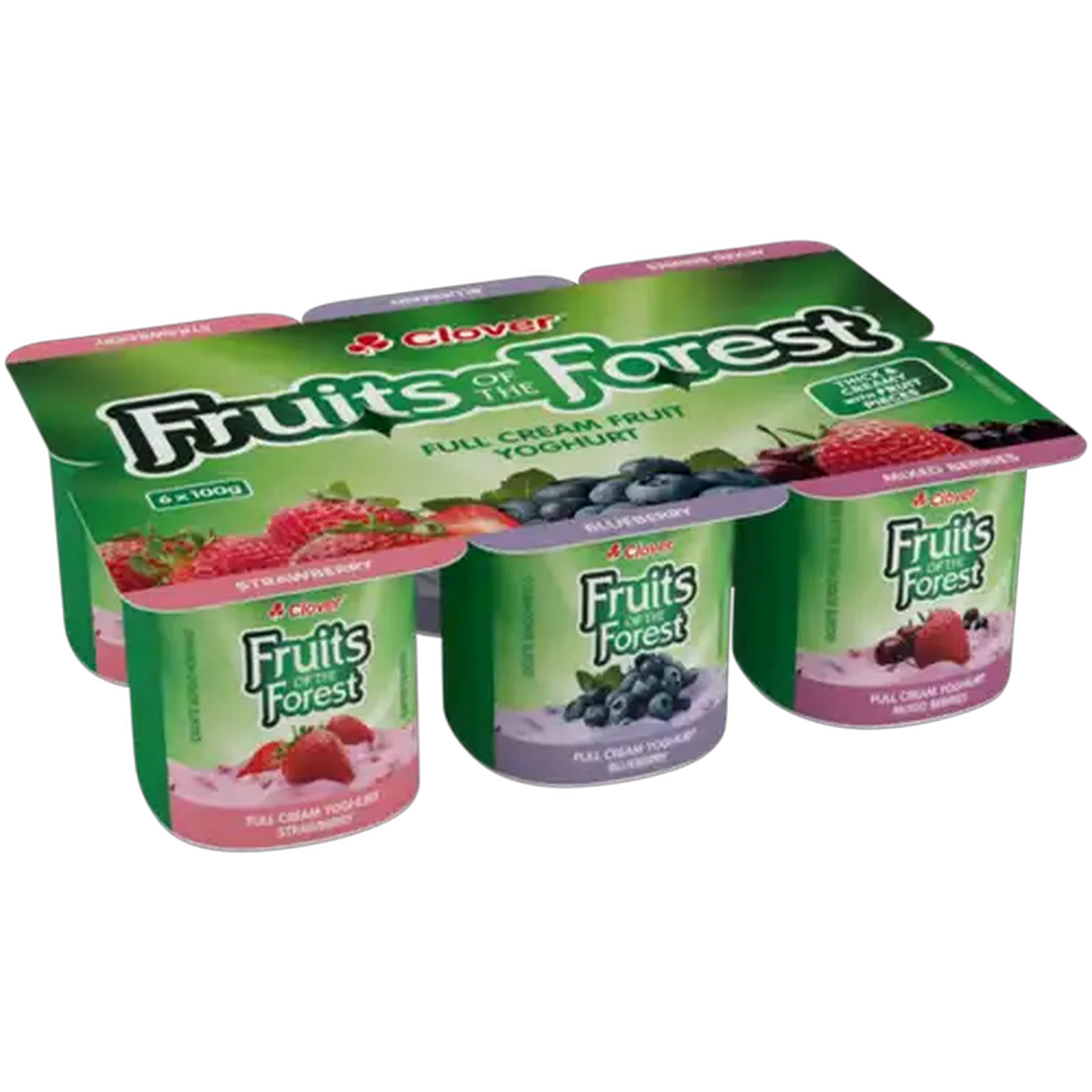 Image of Clover Fruits of the Forest Strawberry, Blueberry & Mixed Berries Full Cream Yoghurt 6 x 100g