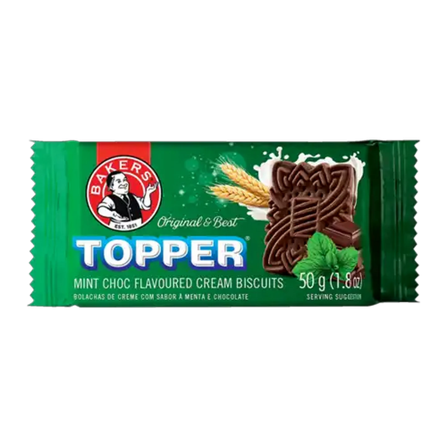 Image of Bakers Topper Chocolate Mint Flavoured Cream Biscuits 50g