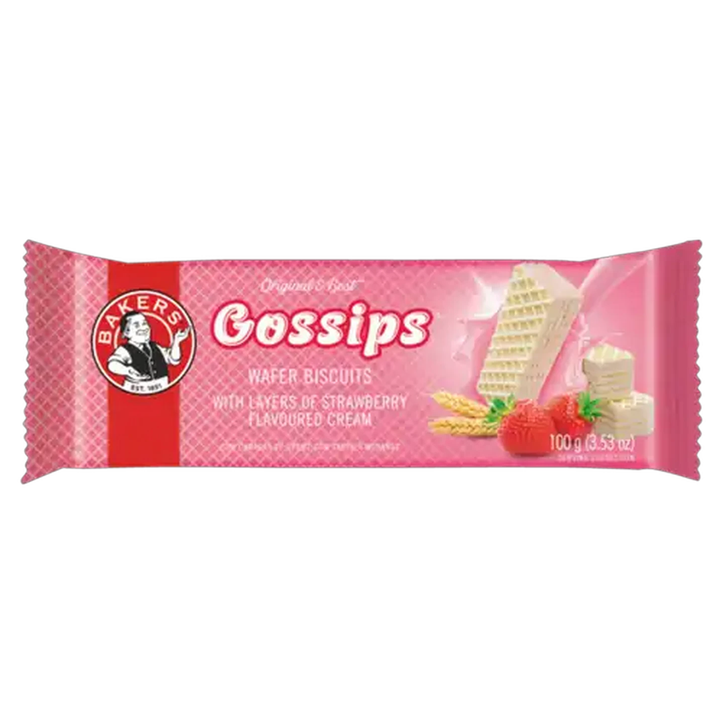 Image of Bakers Gossips Strawberry Flavoured Wafer Biscuits 100g