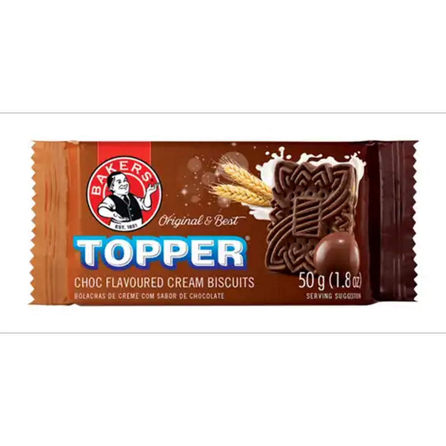 Image of Bakers Topper Chocolate Flavoured Cream Biscuits 50g