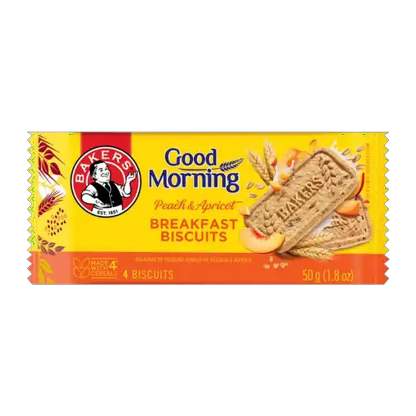 Image of Bakers Good Morning Peach & Apricot Flavoured Breakfast Biscuits 50g