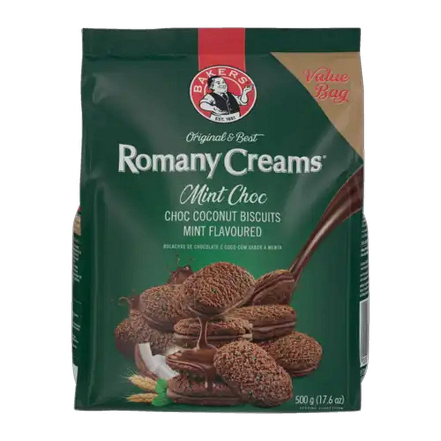Image of Bakers Romany Creams Mint Flavoured Chocolate Biscuits 500g