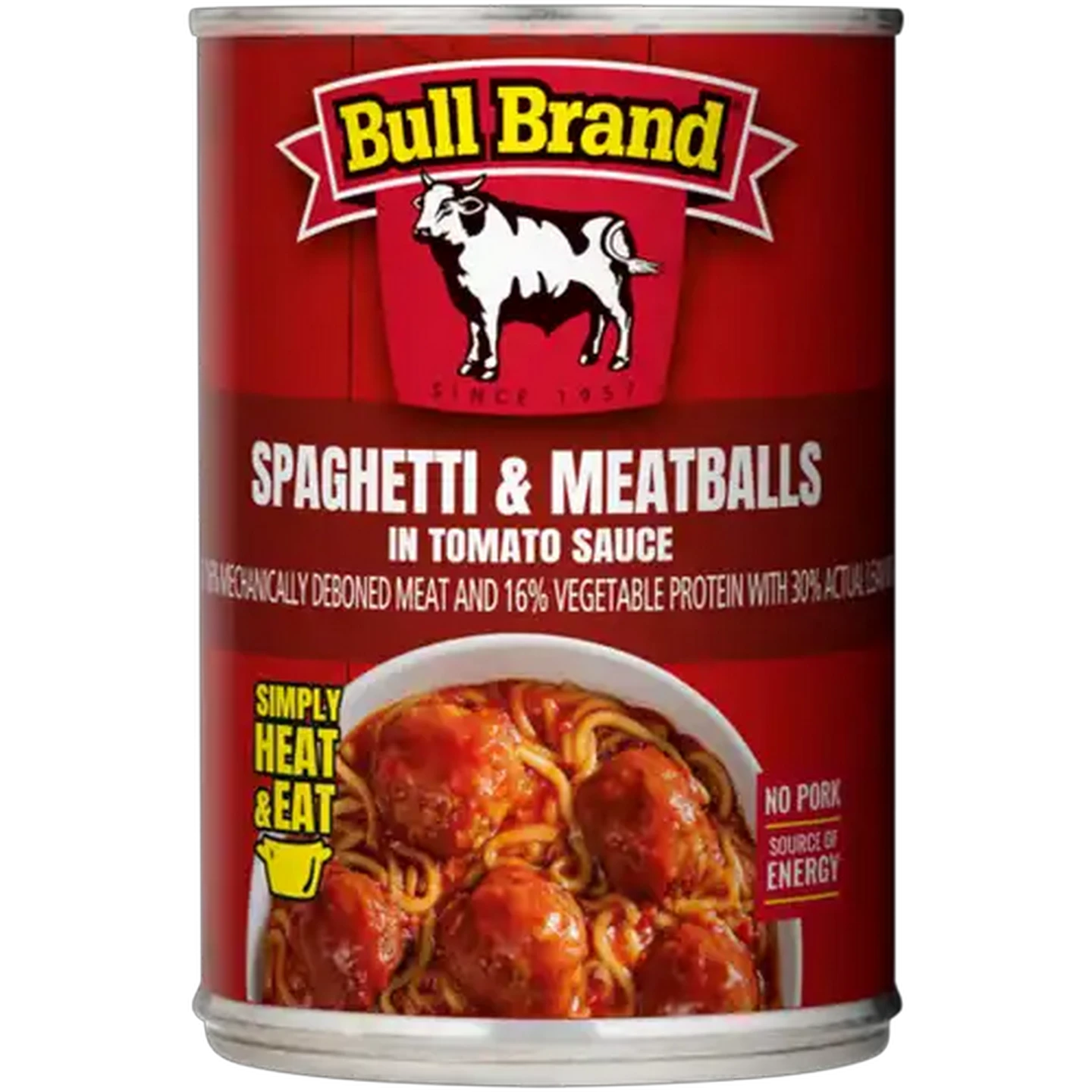 Image of Bull Brand Spaghetti & Meatballs In Tomato Sauce Can 400g