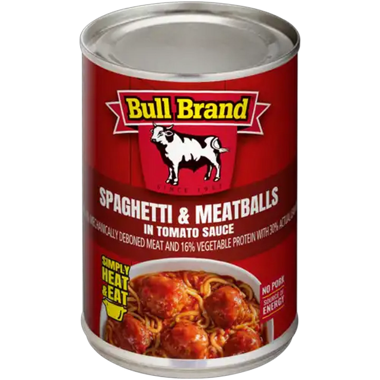 Image of Bull Brand Spaghetti & Meatballs In Tomato Sauce Can 400g