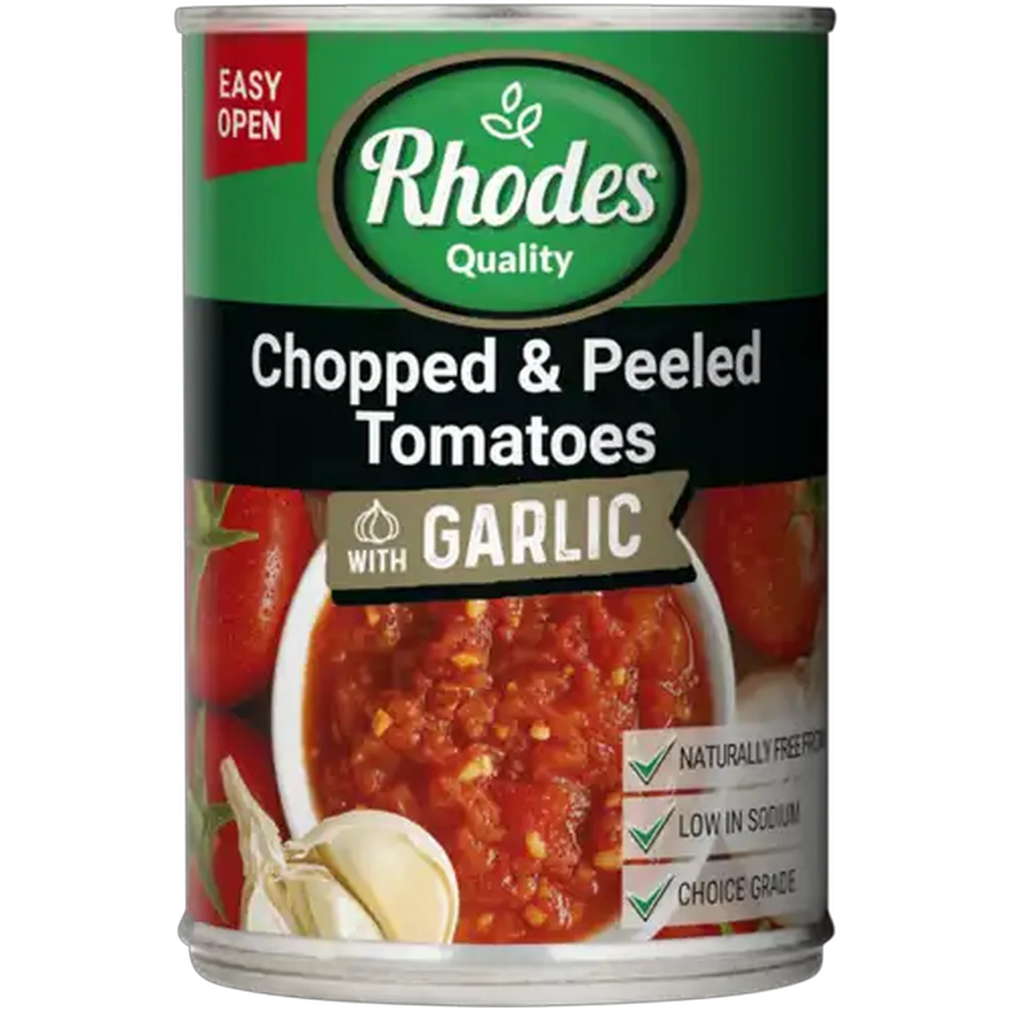 Image of Rhodes Quality Chopped & Peeled Tomatoes with Garlic 410g