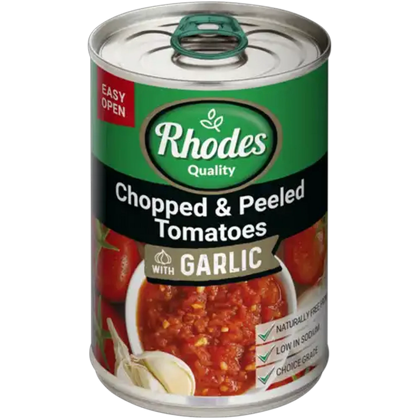 Image of Rhodes Quality Chopped & Peeled Tomatoes with Garlic 410g