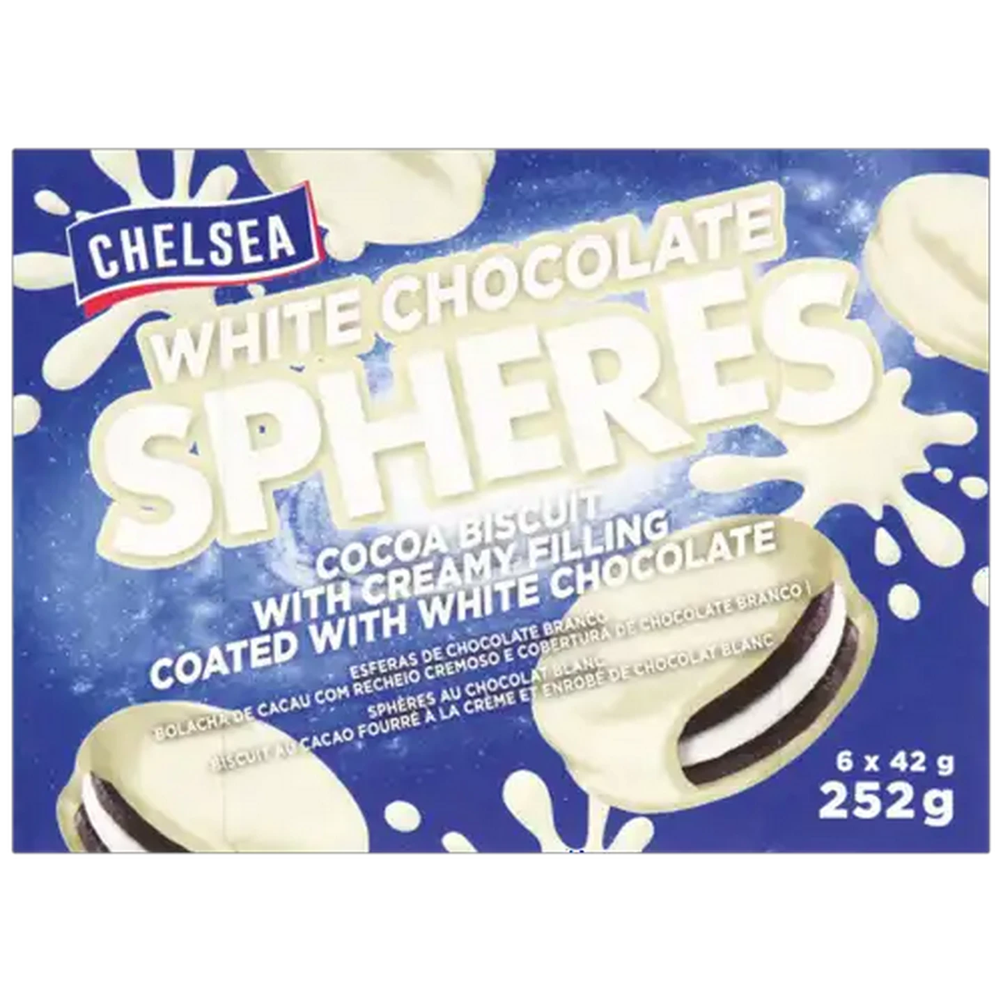 Image of Chelsea White Chocolate Spheres Cocoa Biscuits 252g
