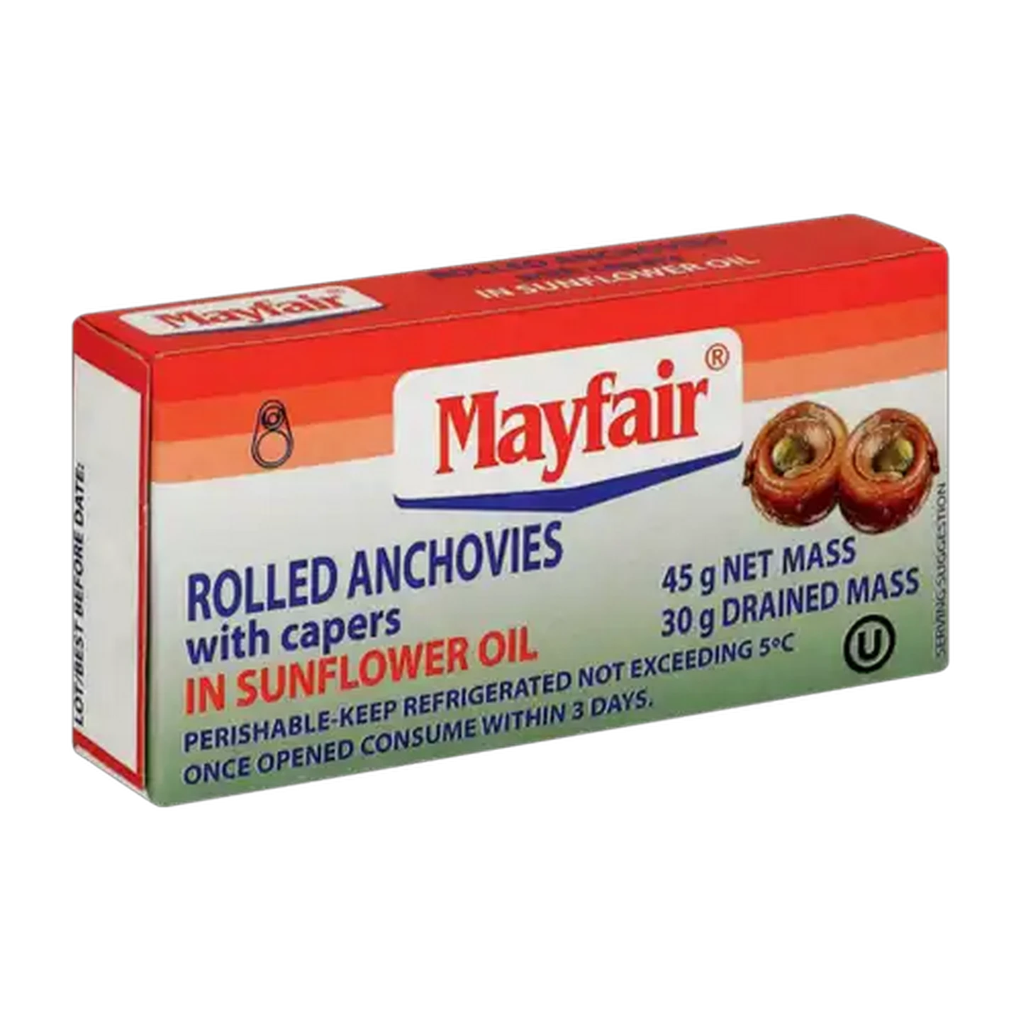 Image of Mayfair Rolled Anchovies & Capers In Sunflower Oil Can 45g