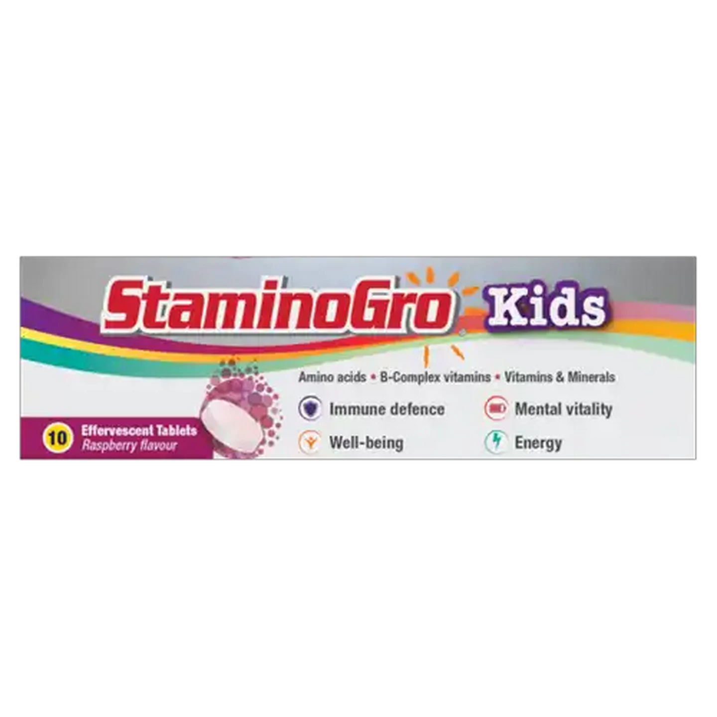 Image of StaminoGro Raspberry Flavoured Kids Effervescent Tablets 10 Pack