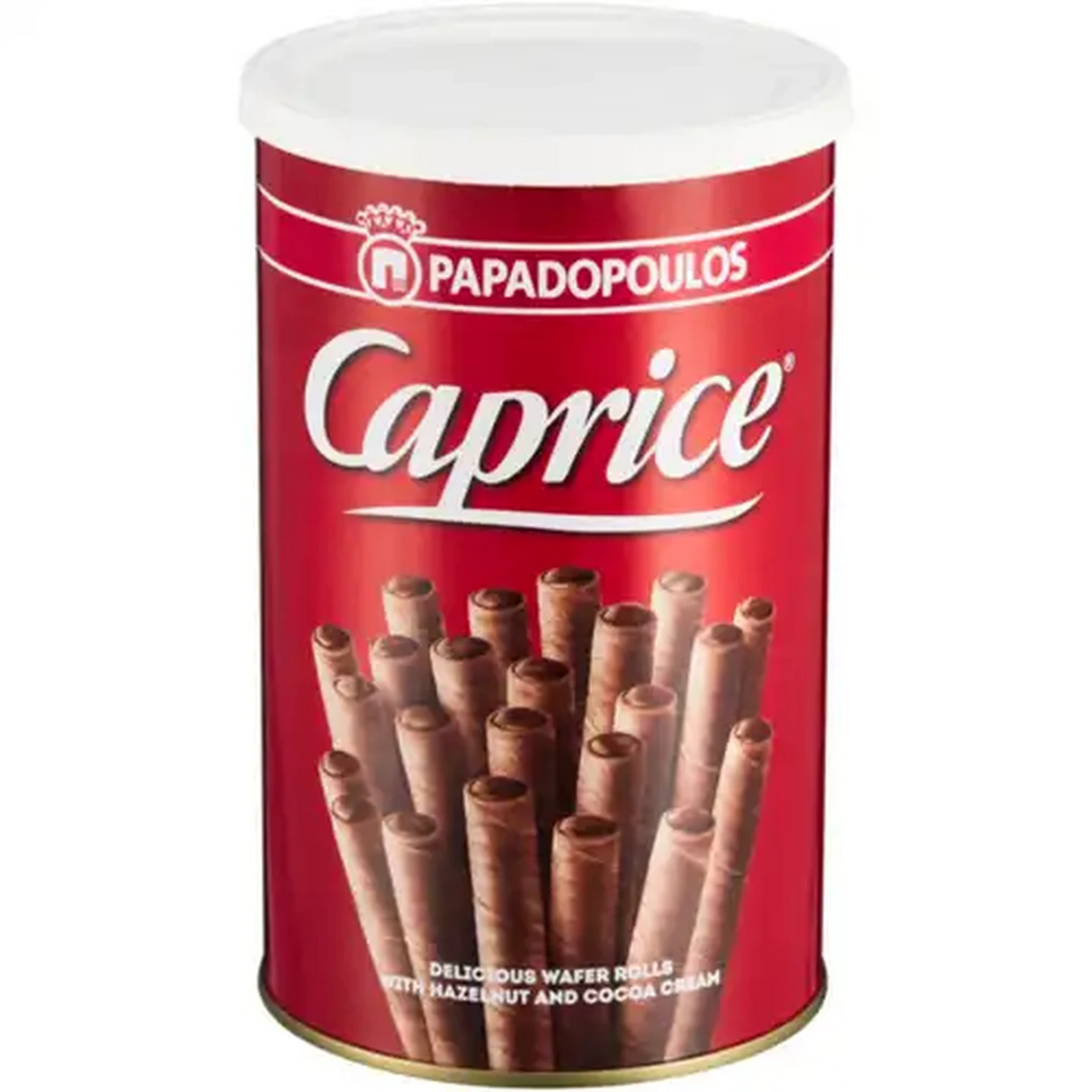 Image of Papadopoulos Caprice Hazelnut & Cocoa Cream Wafer Rolls 250g