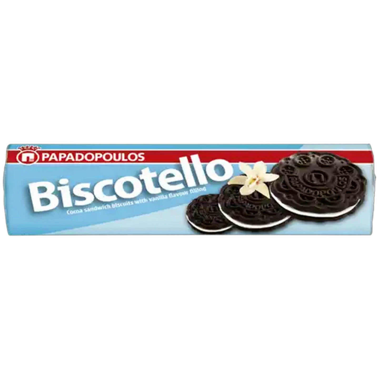 Image of Papadopoulos Biscotello Cocoa Sandwich Biscuits with Vanilla Flavour Filling 200g