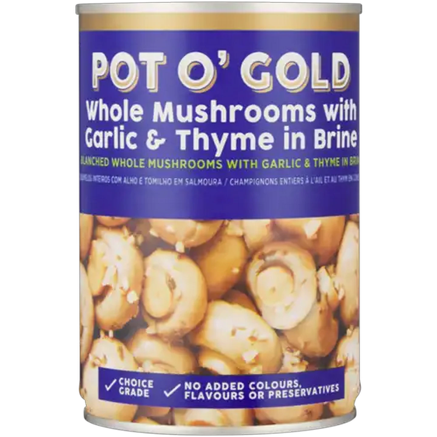 Image of Pot O' Gold Whole Mushrooms With Garlic & Thyme In Brine 410g