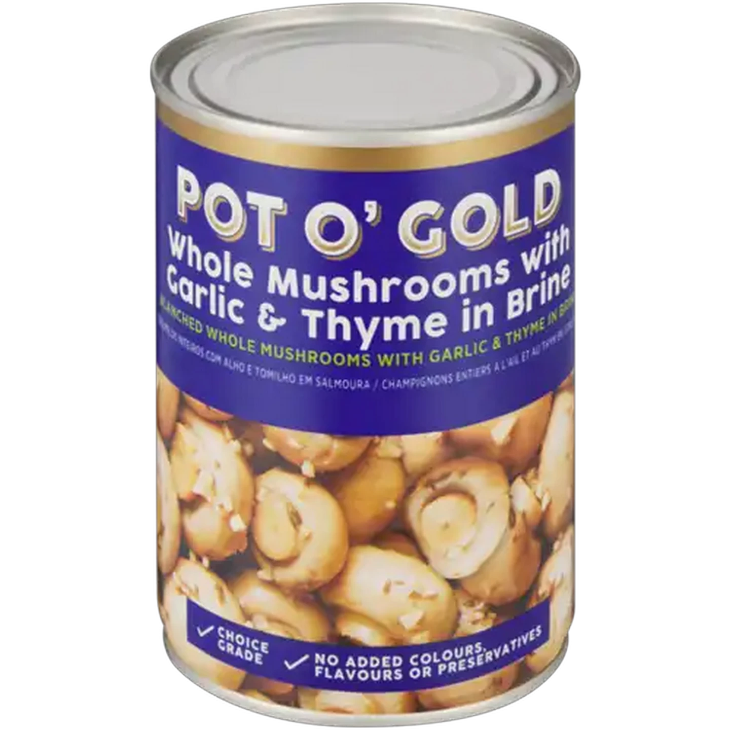 Image of Pot O' Gold Whole Mushrooms With Garlic & Thyme In Brine 410g