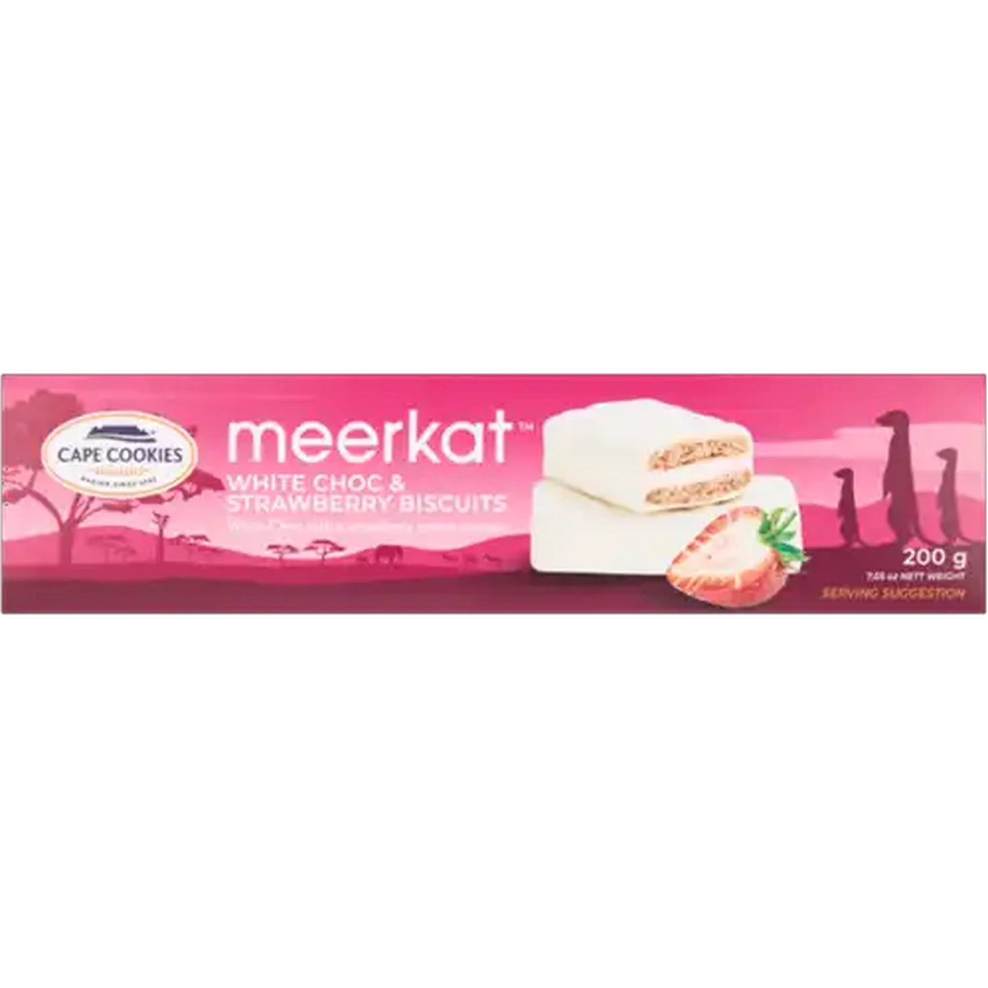 Image of Cape Cookies Meerkat White Choc & Strawberry Biscuits 200g