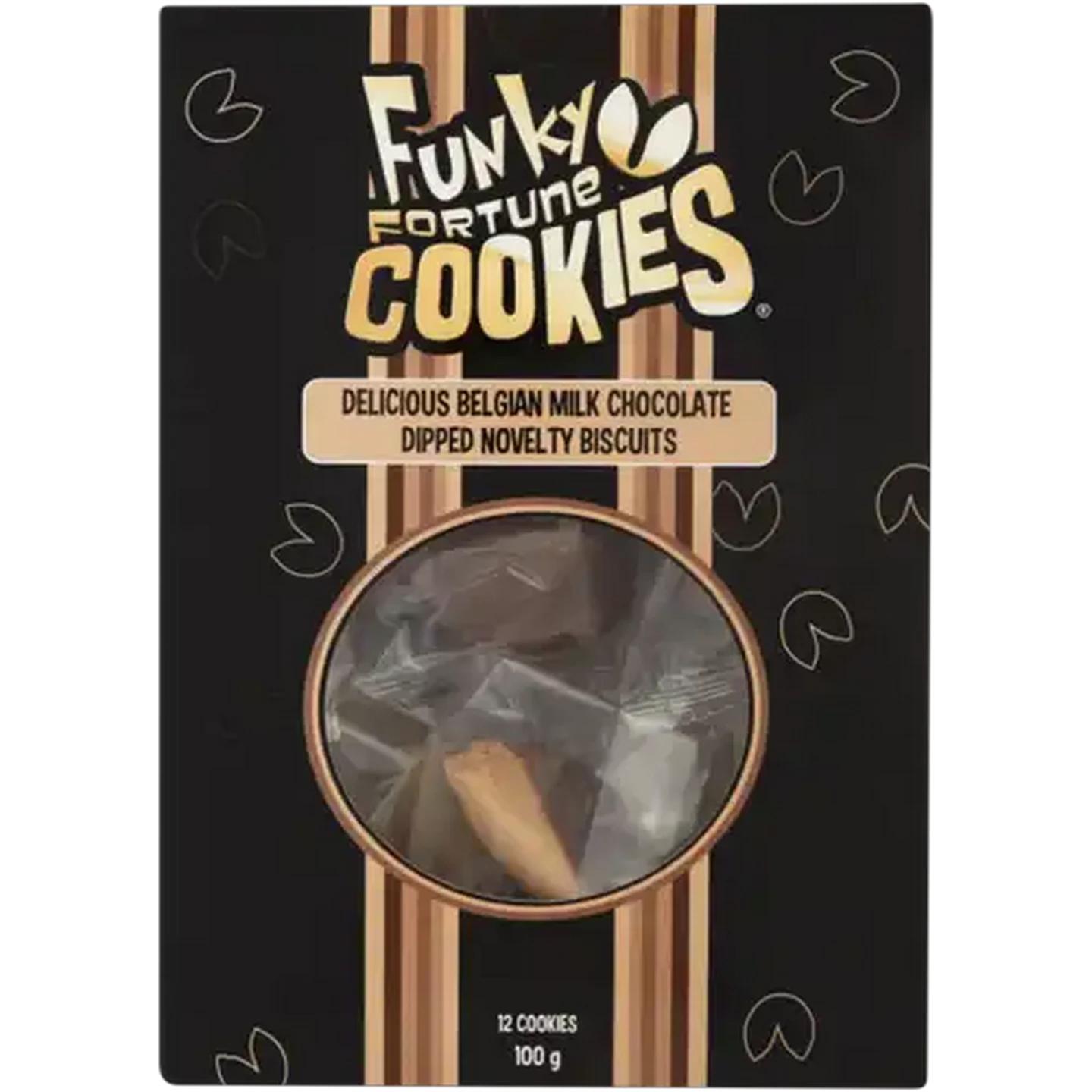 Image of Funky Fortune Cookies Belgian Milk Chocolate Dipped Novelty Biscuits 12 Pack