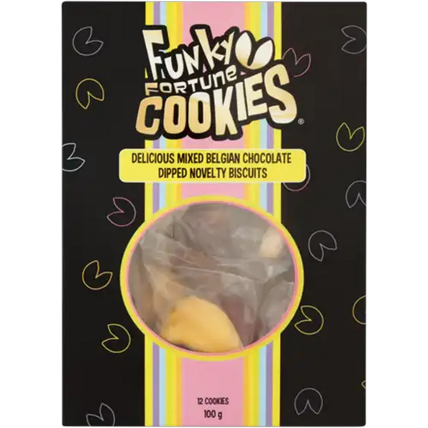 Image of Funky Fortune Cookies Mixed Belgian Chocolate Dipped Novelty Biscuits 12 Pack