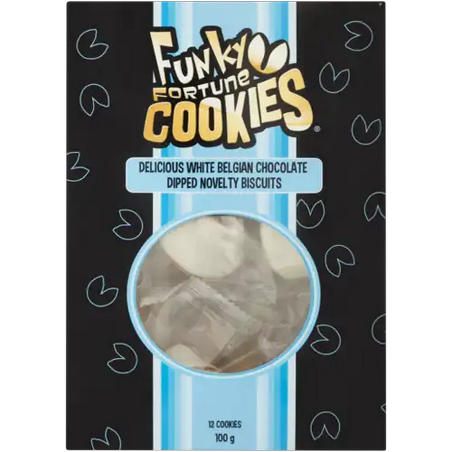 Image of Funky Fortune Cookies White Belgian Chocolate Dipped Novelty Biscuits 12 Pack
