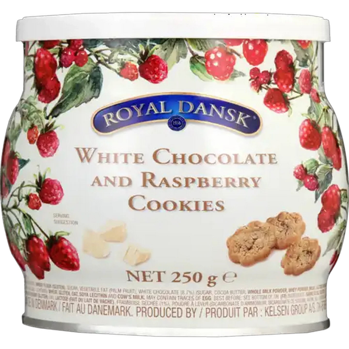 Image of Royal Dansk White Chocolate and Raspberry Cookies 250g