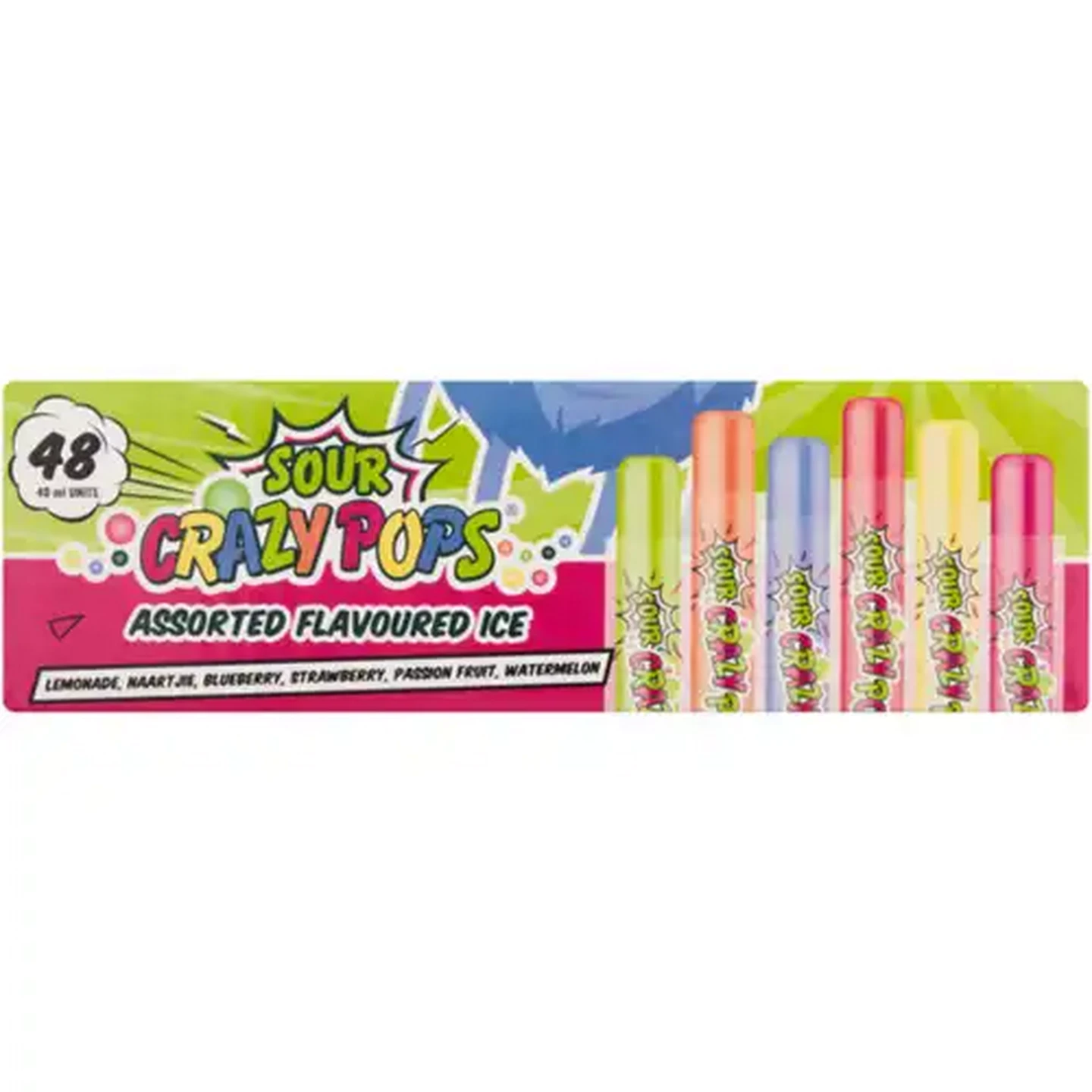 Image of Crazy Pops Assorted Sour Flavoured Ice Pops 48 x 40ml