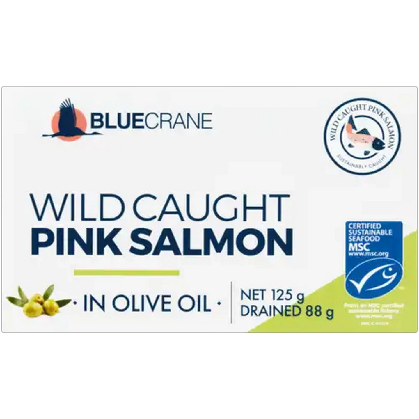Image of Blue Crane Wild Caught Pink Salmon in Olive Oil 125g