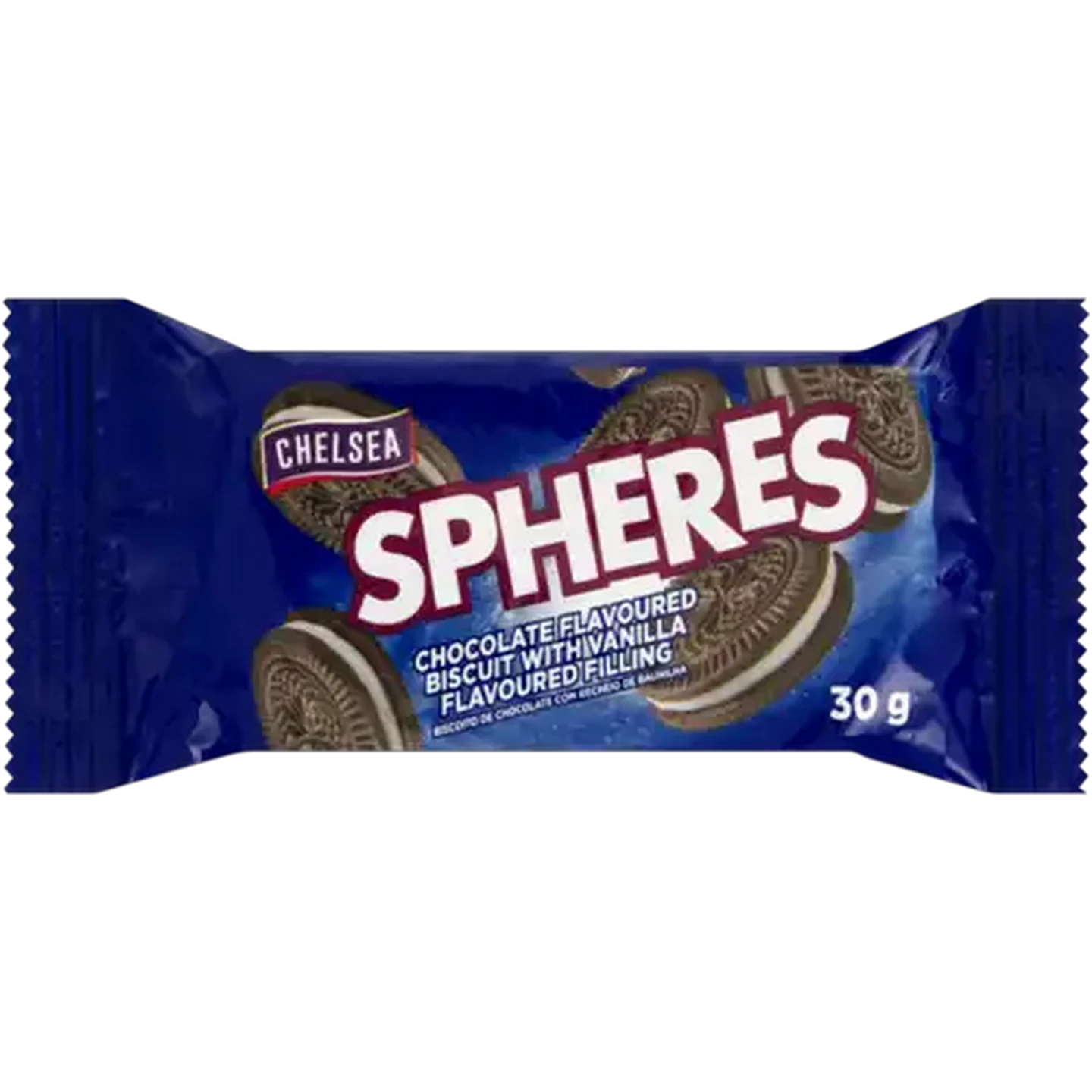 Image of Chelsea Spheres Chocolate Flavoured Biscuit with Vanilla Flavoured Filling 30g