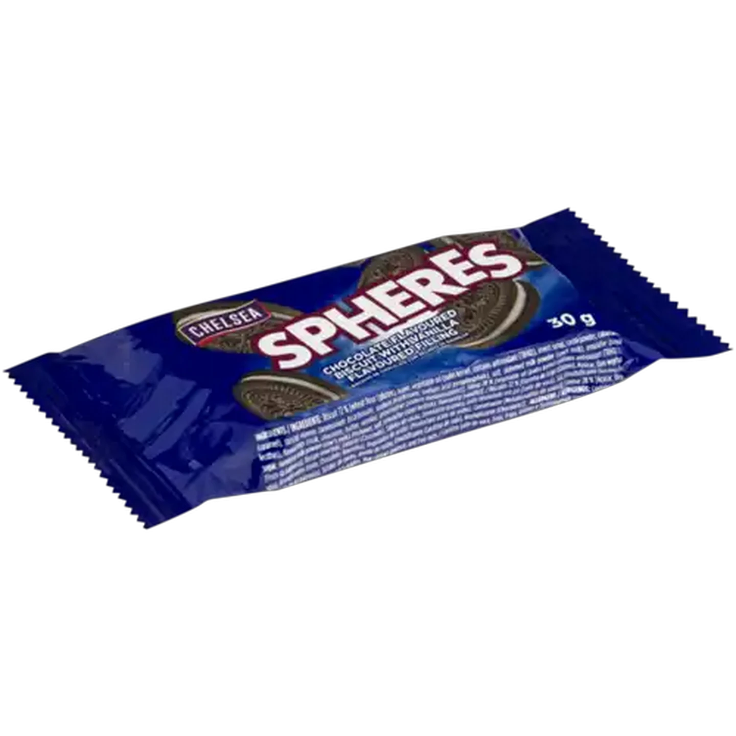 Image of Chelsea Spheres Chocolate Flavoured Biscuit with Vanilla Flavoured Filling 30g