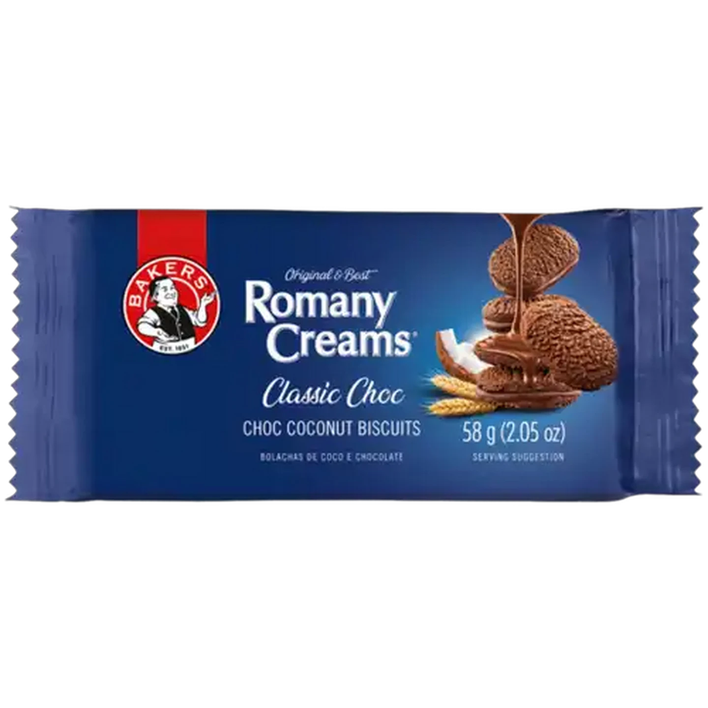Image of Bakers Romany Creams Classic Choc Choc Coconut Biscuits 58g