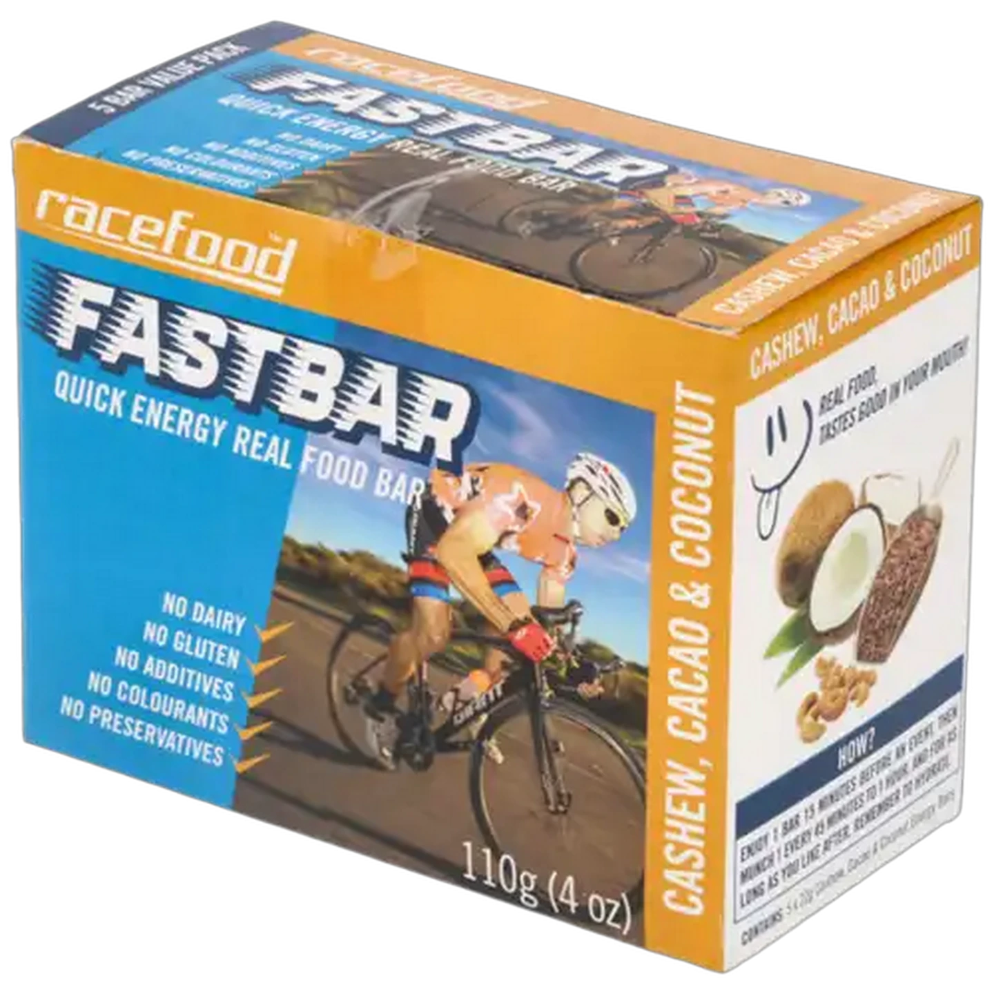 Image of Racefood Fast Bar Cashew, Cacao & Coconut Energy Bar 5 x 22g