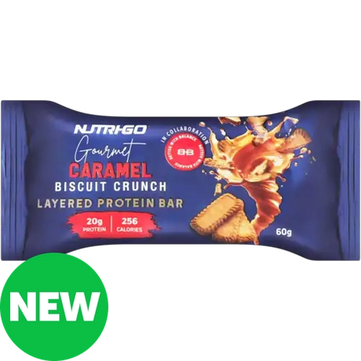 Image of Nutri-Go Caramel Biscuit Crunch Gourmet Layered Protein Bar 60g