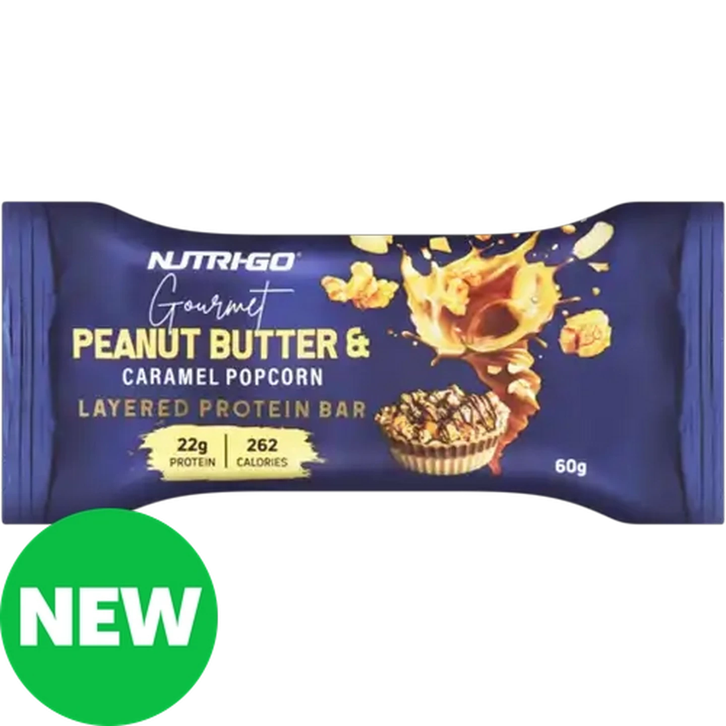 Image of Nutri-Go Peanut Butter & Caramel Popcorn Gourmet Layered Protein Bar 60g
