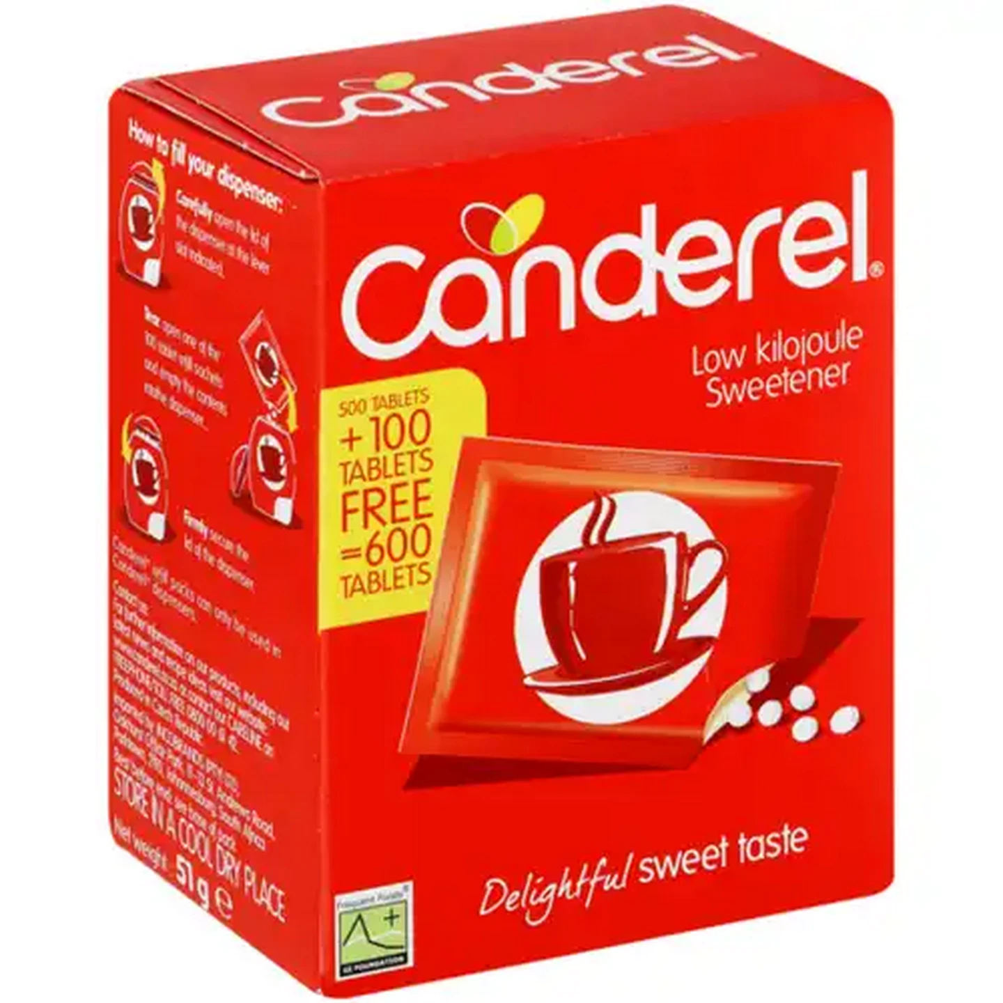 Image of Canderel Low Kilojoule Sweetener Tablets Refill 600 Pack