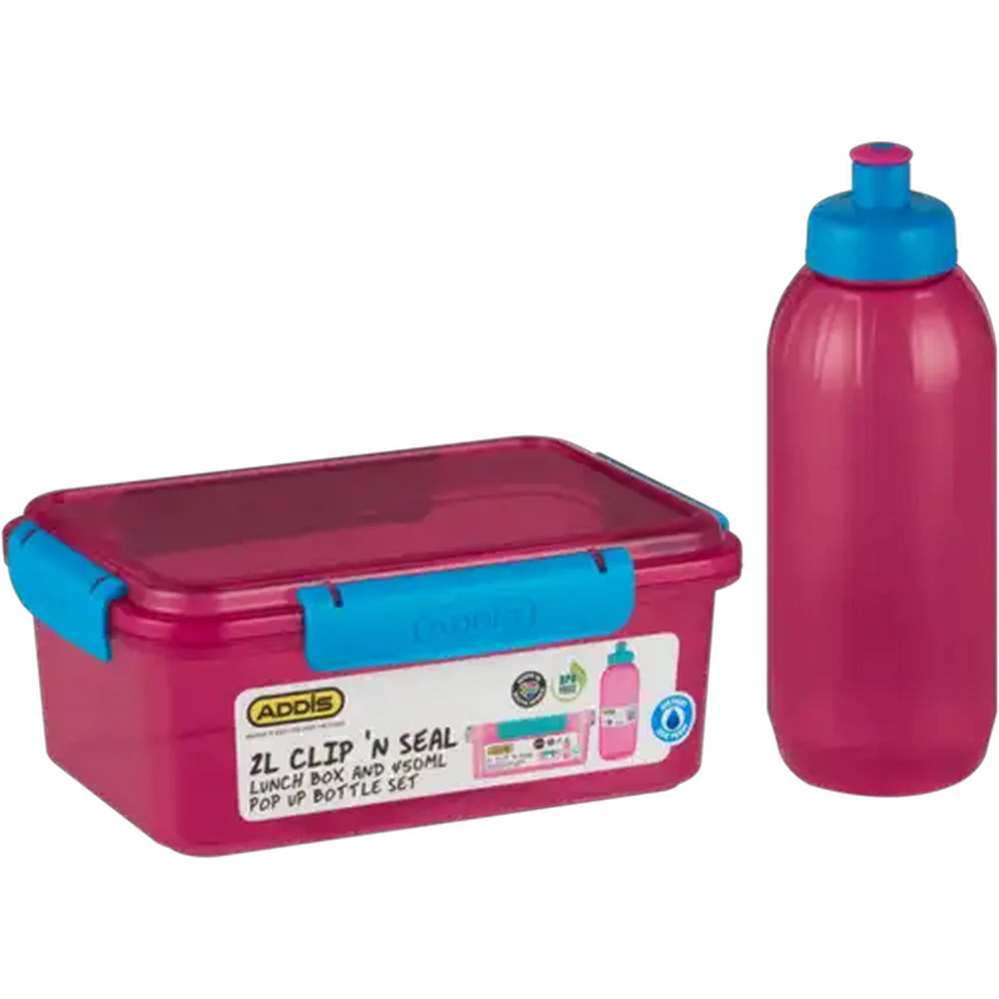 Image of ADDIS Pink Clip 'N Seal Lunch Box & Pop Up Bottle Set 2 Piece