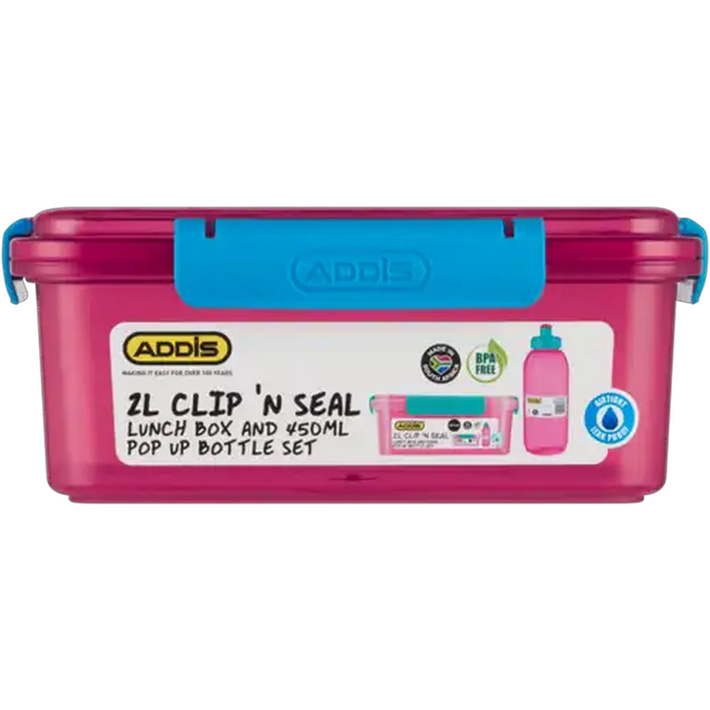 Image of ADDIS Pink Clip 'N Seal Lunch Box & Pop Up Bottle Set 2 Piece