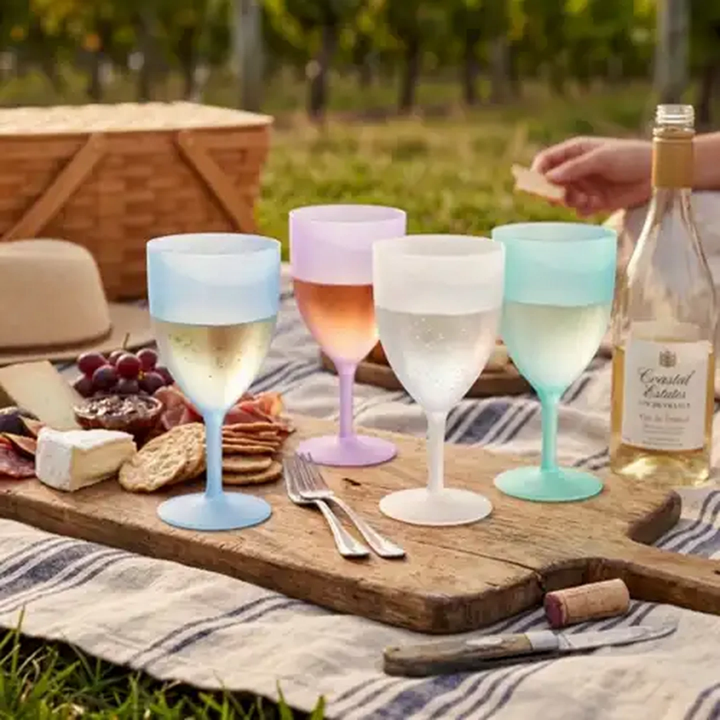 Image of Multicoloured Milky Plastic Wine Goblet 400ml 4 Piece
